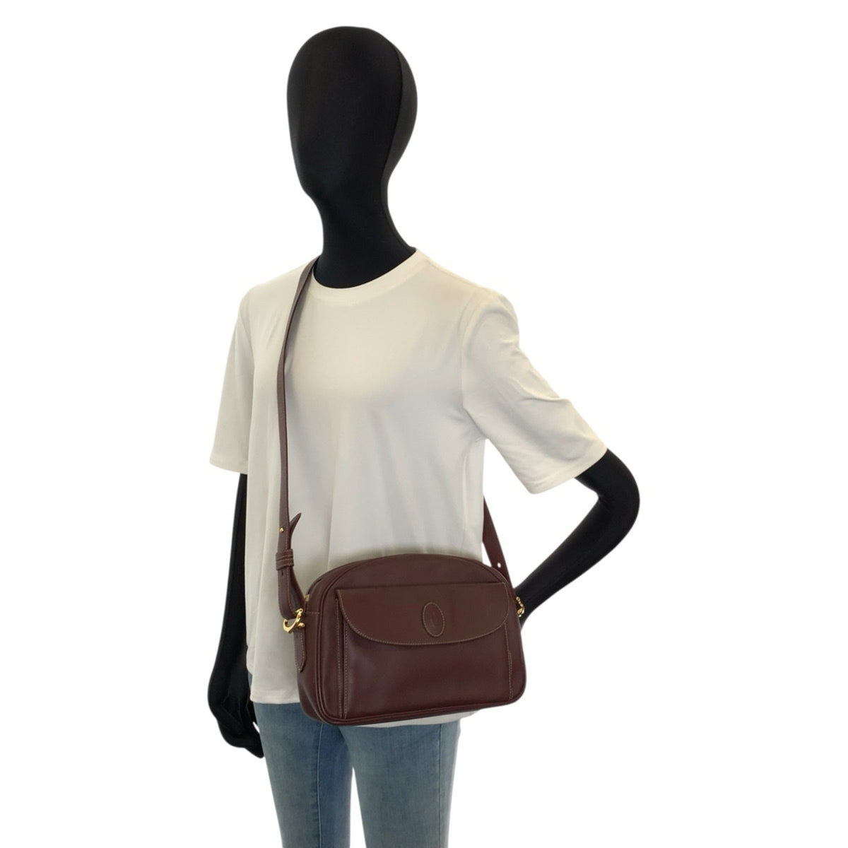 Cartier Wine Red Leather Pochette Shoulder Bag (Pre-Owned)