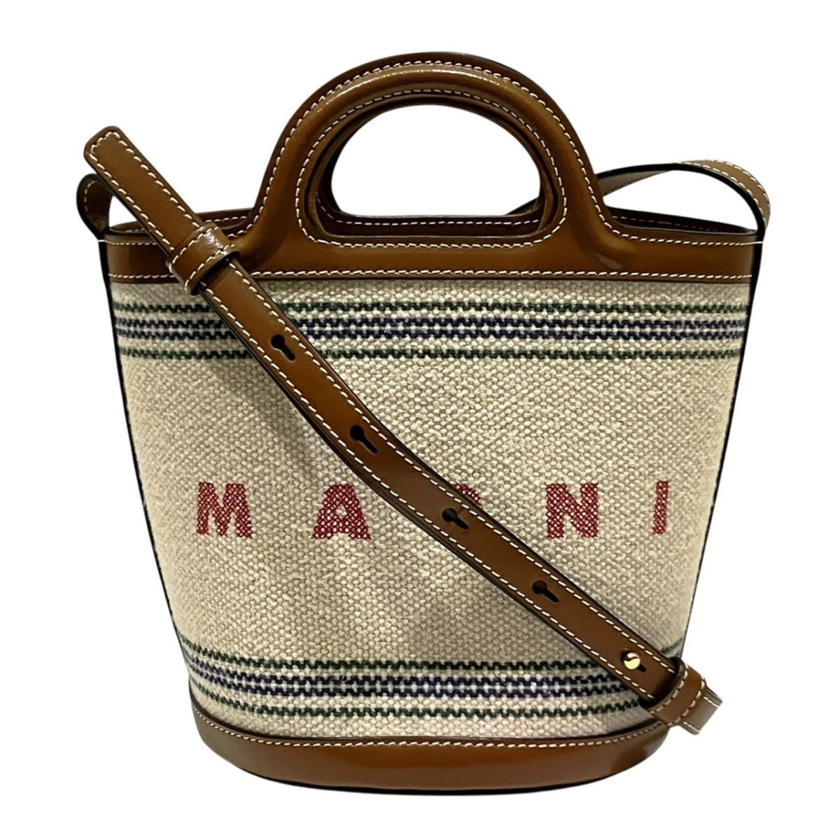 Marni Beige Brown Canvas Leather Handbag (Pre-Owned)