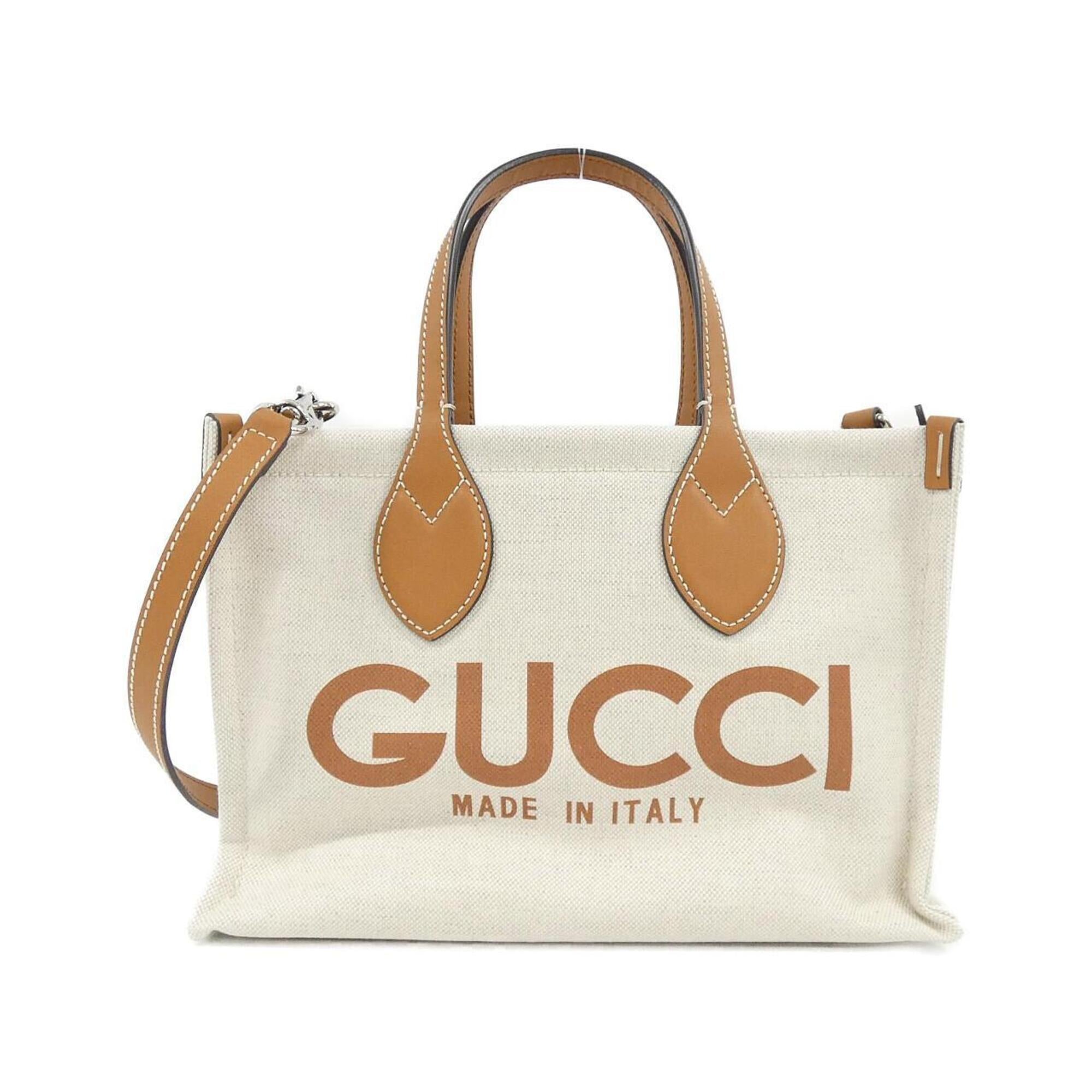 Gucci Beige Light Brown Cotton Leather Handbag Pouch (Pre-Owned)