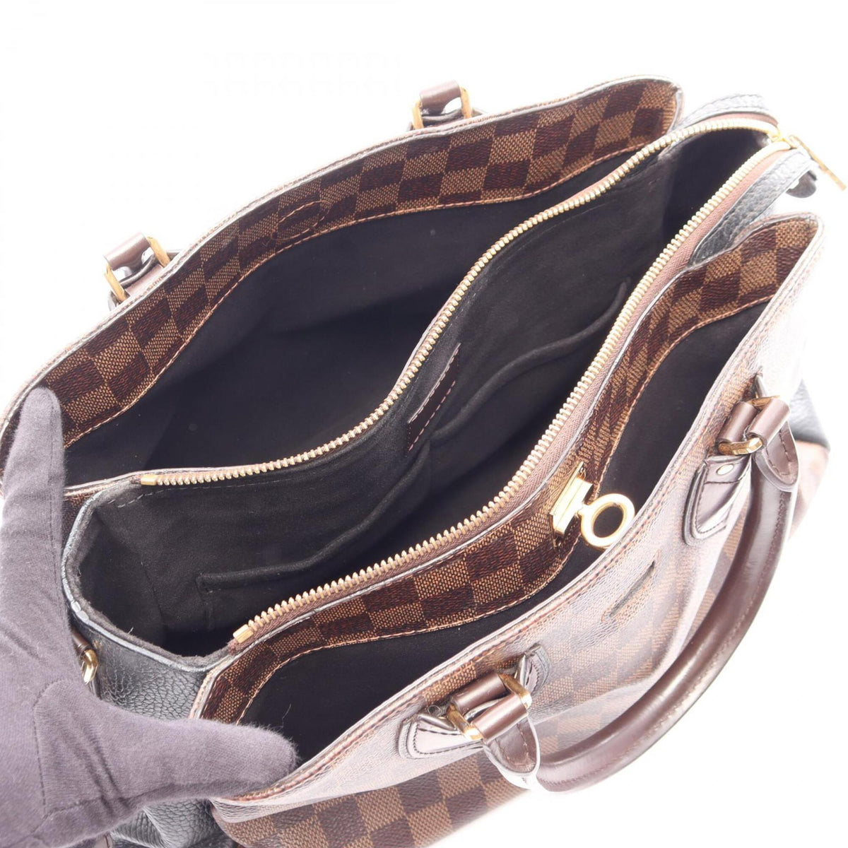 Louis Vuitton Black Brown Coated Canvas Leather Handbag (Pre-Owned)