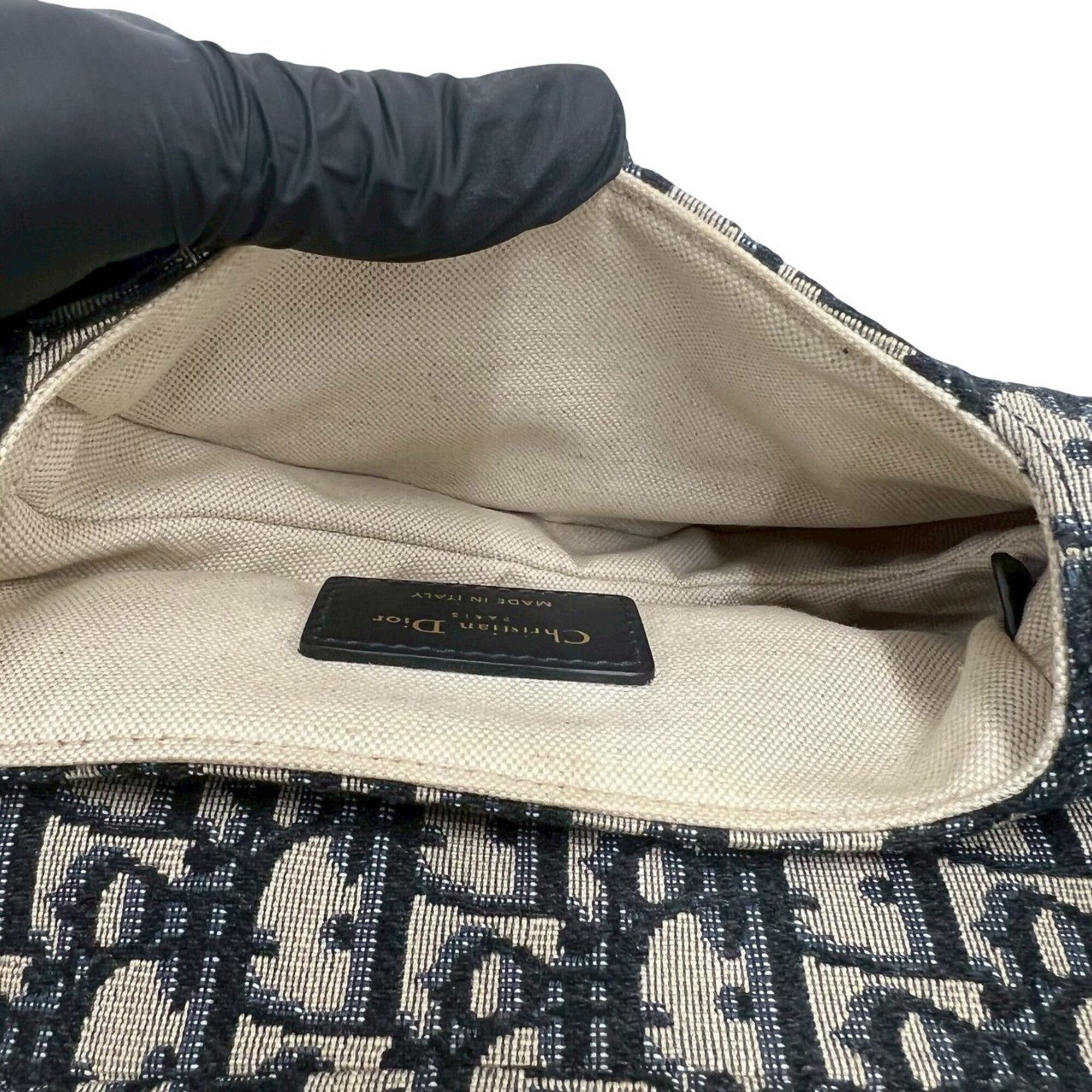 Christian Dior Navy Canvas Leather Handbag Saddle Bag Shoulder Bag (Pre-Owned)