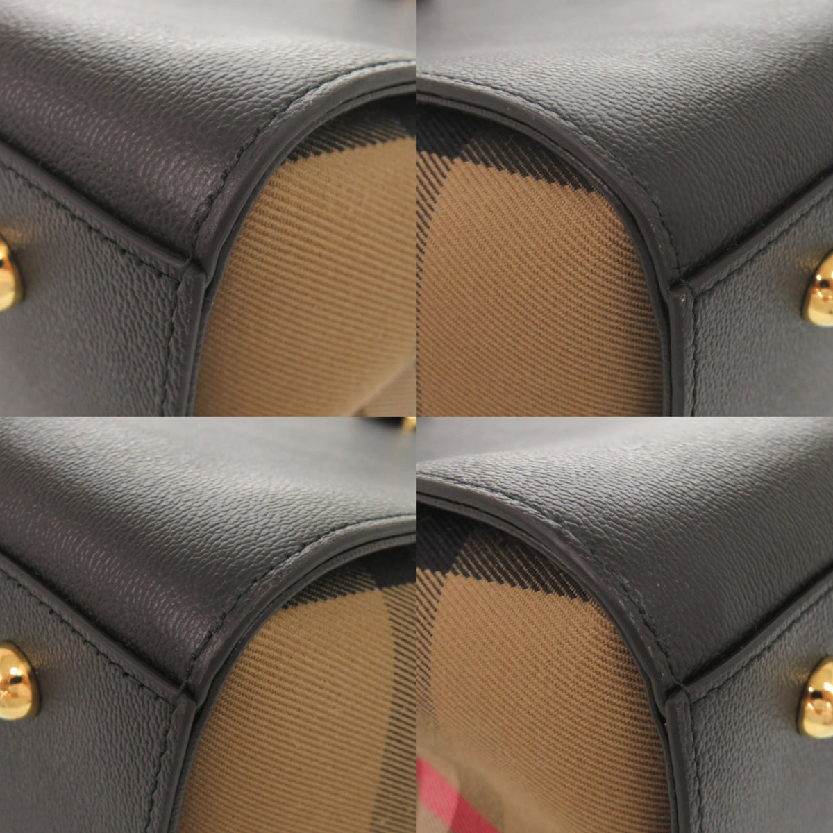 Burberry Black Leather Canvas Handbag Shoulder Bag Tote Bag (Pre-Owned)