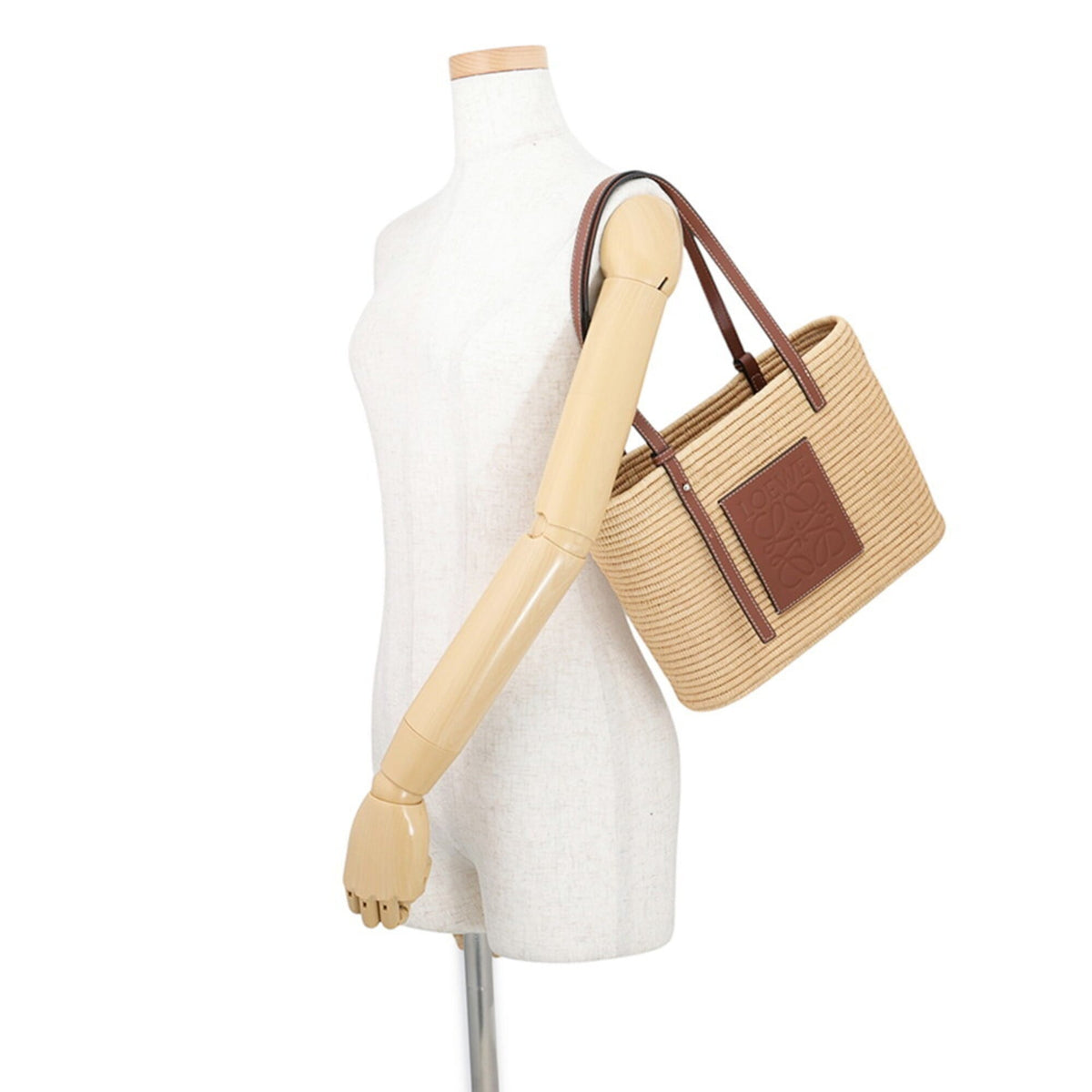 Loewe Silver Raffia Leather Basket Handbag Tote Bag (Pre-Owned)
