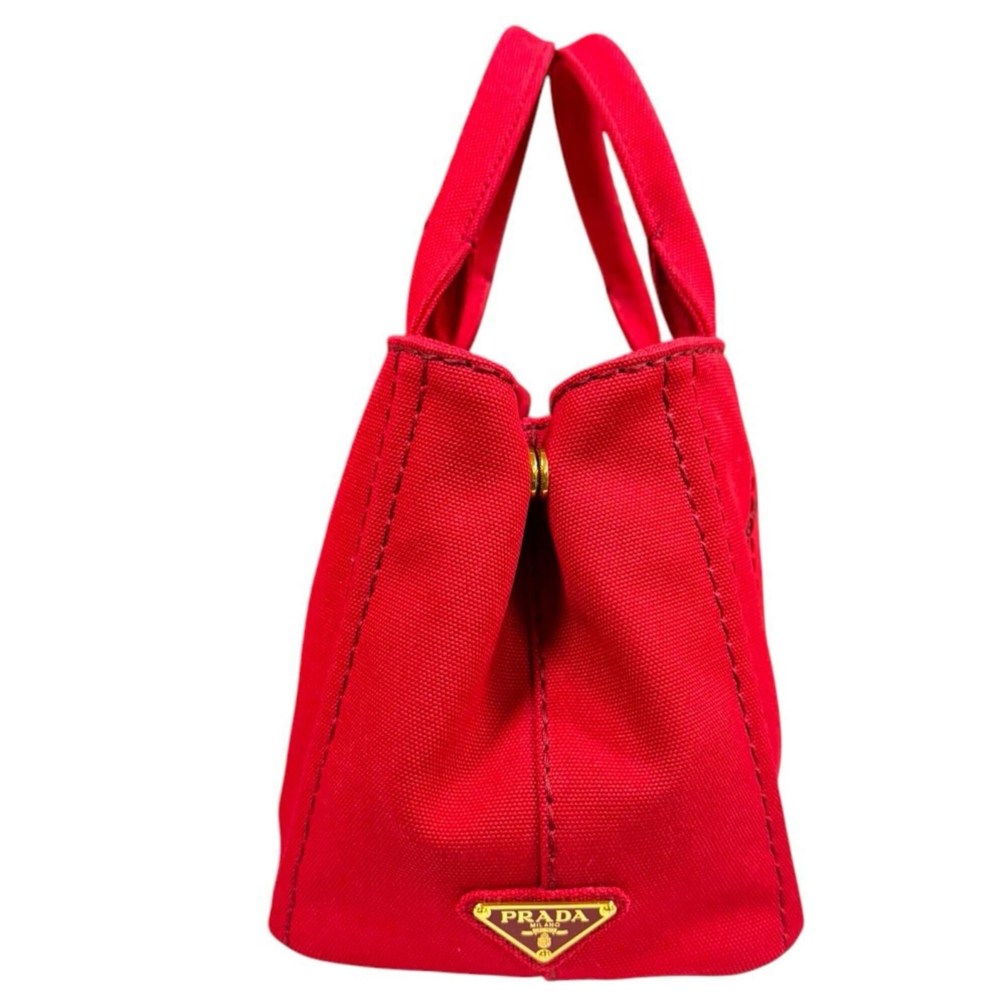 Prada Red Color Canvas Shoulder Bag (Pre-Owned)