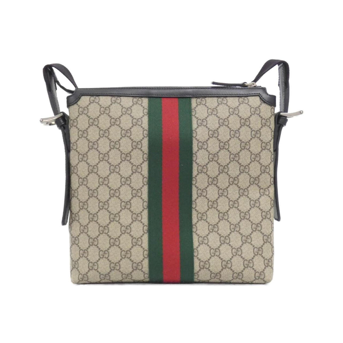 Gucci Beige Black Gg Supreme Canvas Shoulder Bag (Pre-Owned)