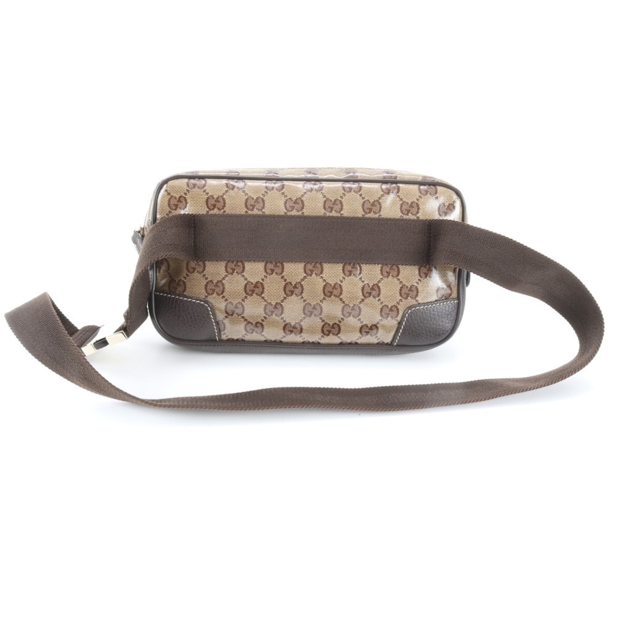 Gucci Beige Dark Brown Leather Coated Canvas Fanny Pack Pouch Sling Bag (Pre-Owned)