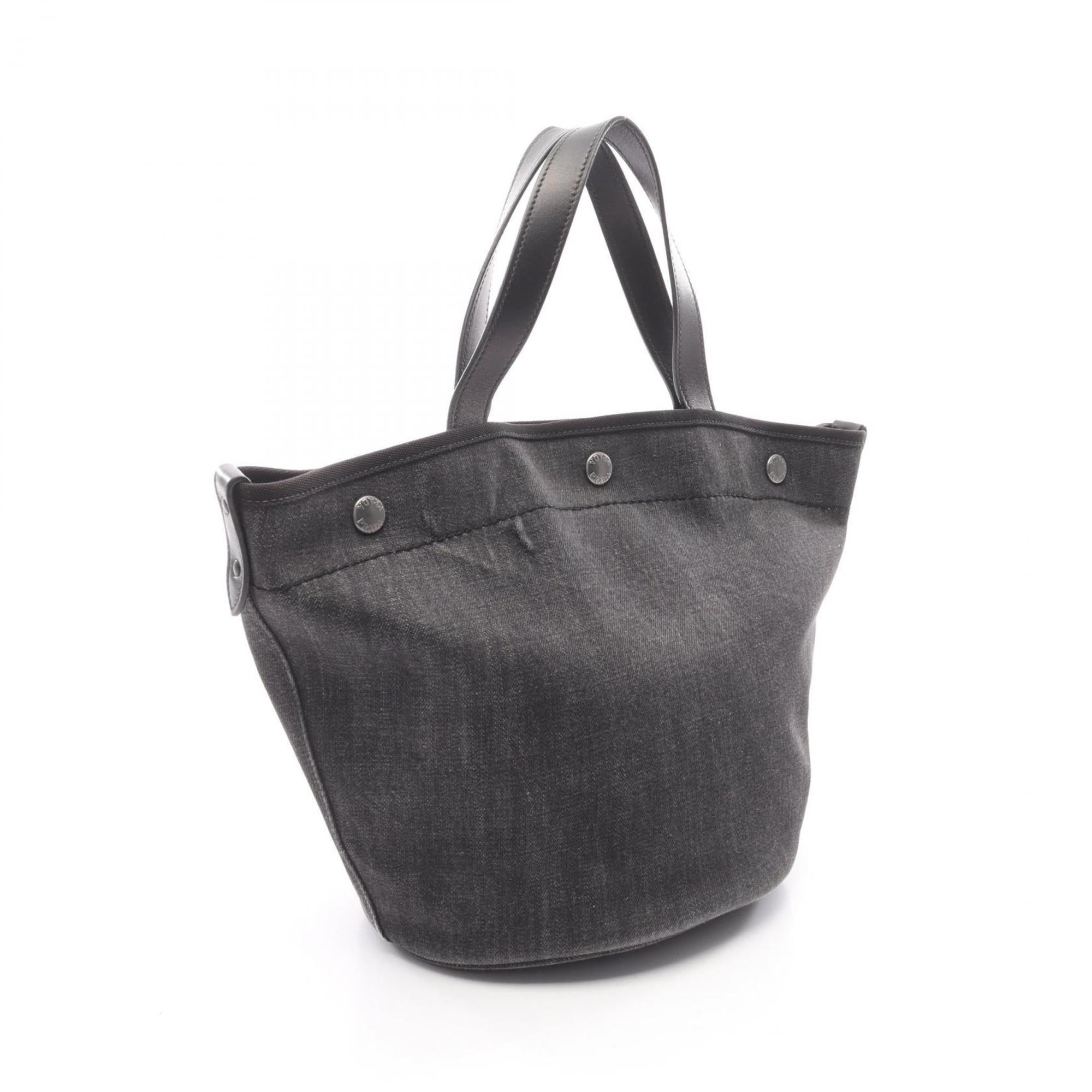 Prada Black Denim Leather Handbag Tote Bag (Pre-Owned)