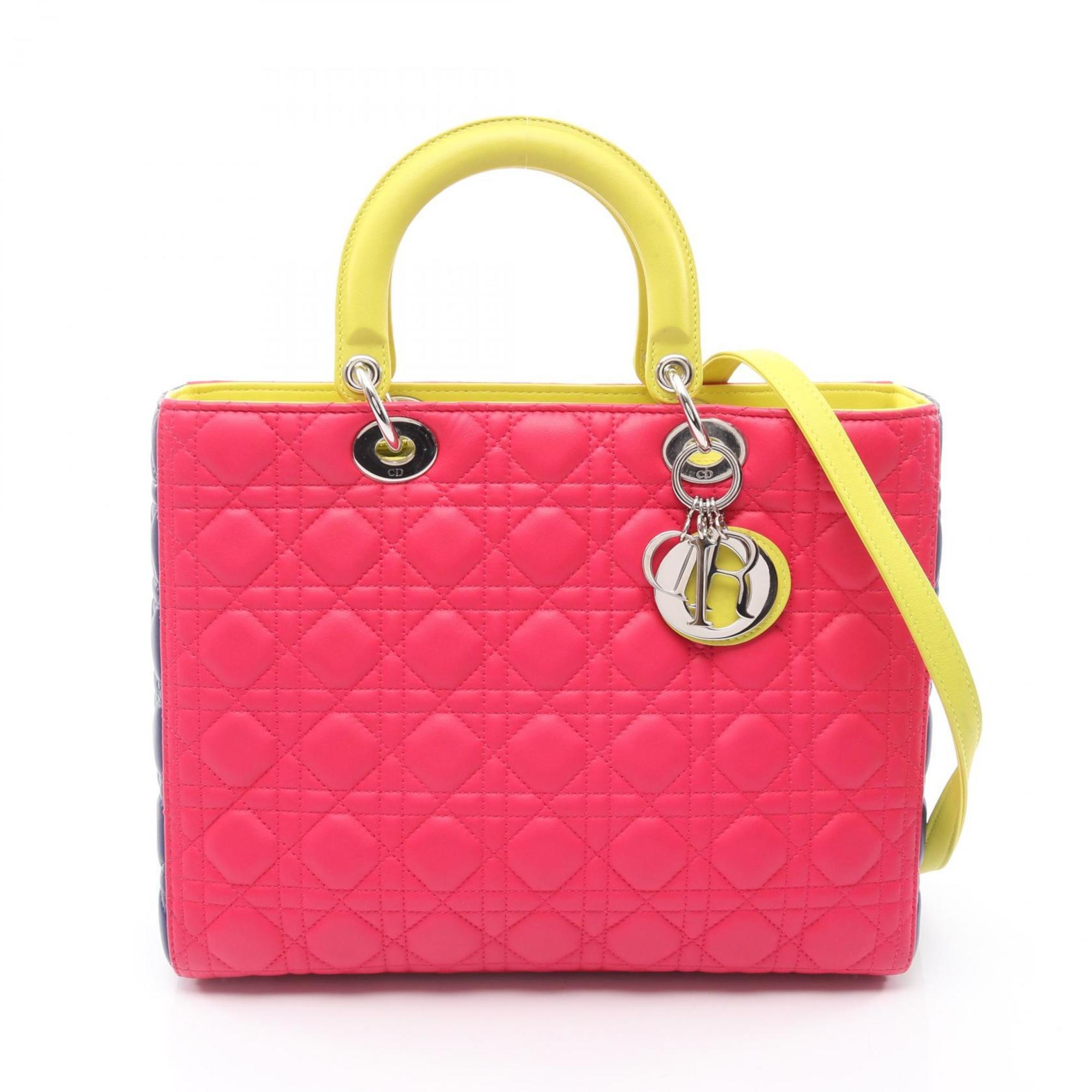 Christian Dior Blue Pink Yellow Leather Handbag (Pre-Owned)