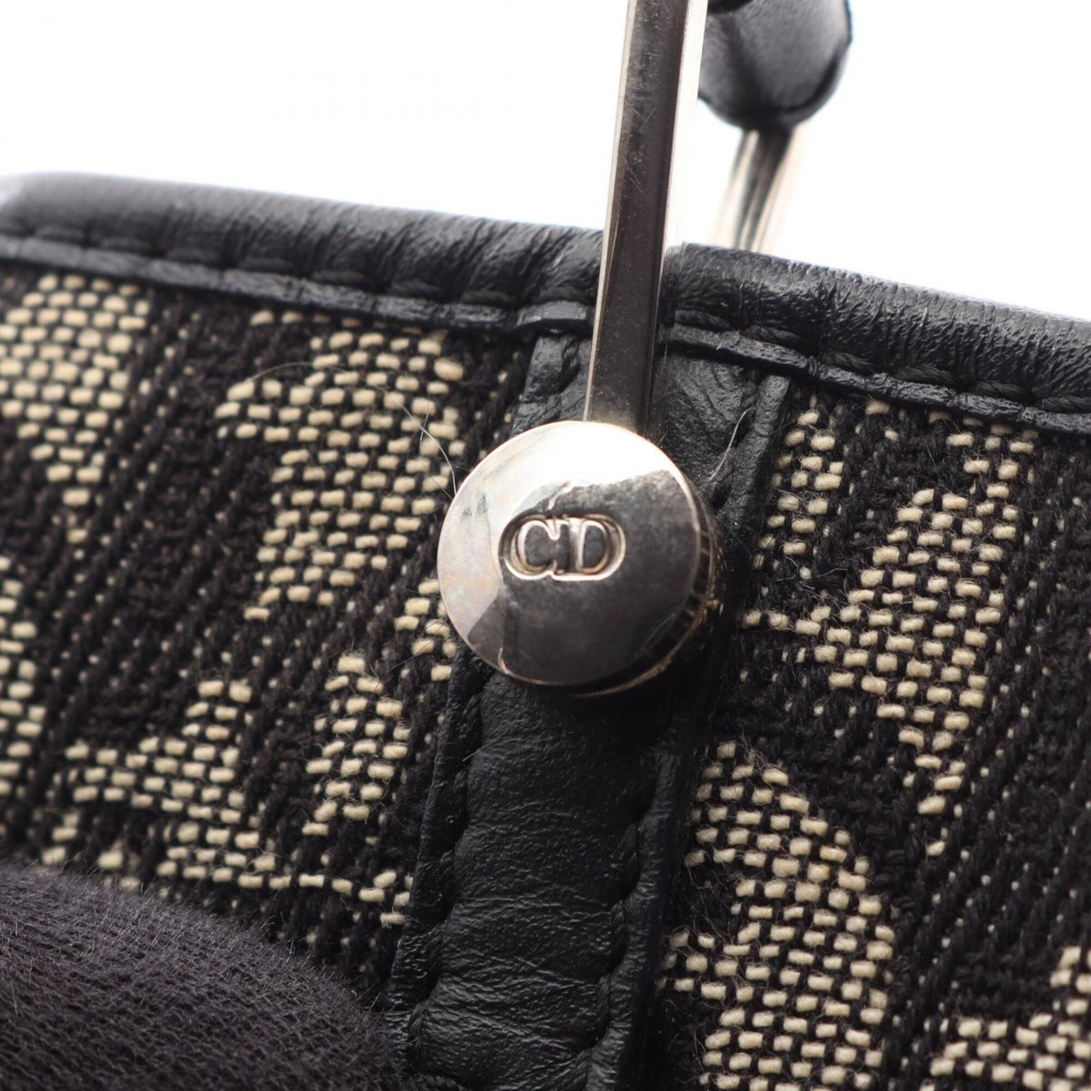 Christian Dior Black Ivory Canvas Leather Handbag Tote Bag (Pre-Owned)