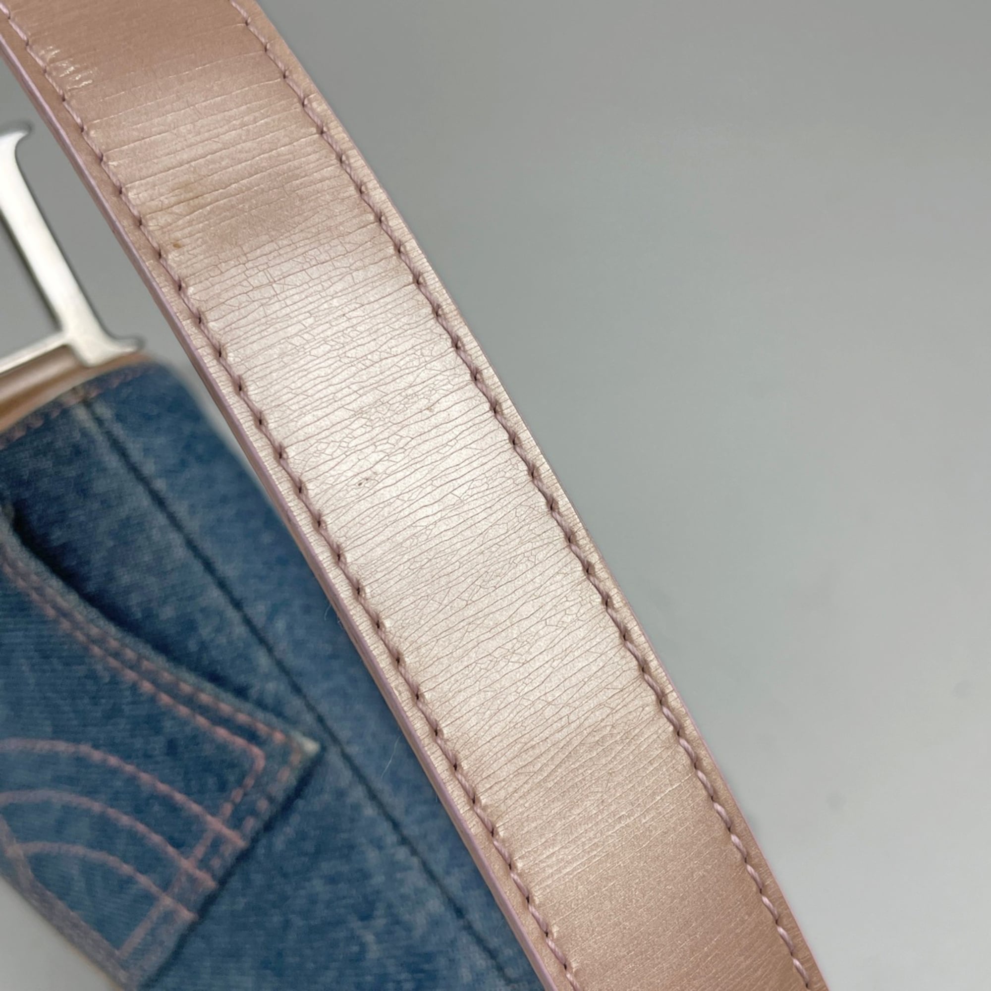 Christian Dior Blue Pink Denim Leather Saddle Bag (Pre-Owned)