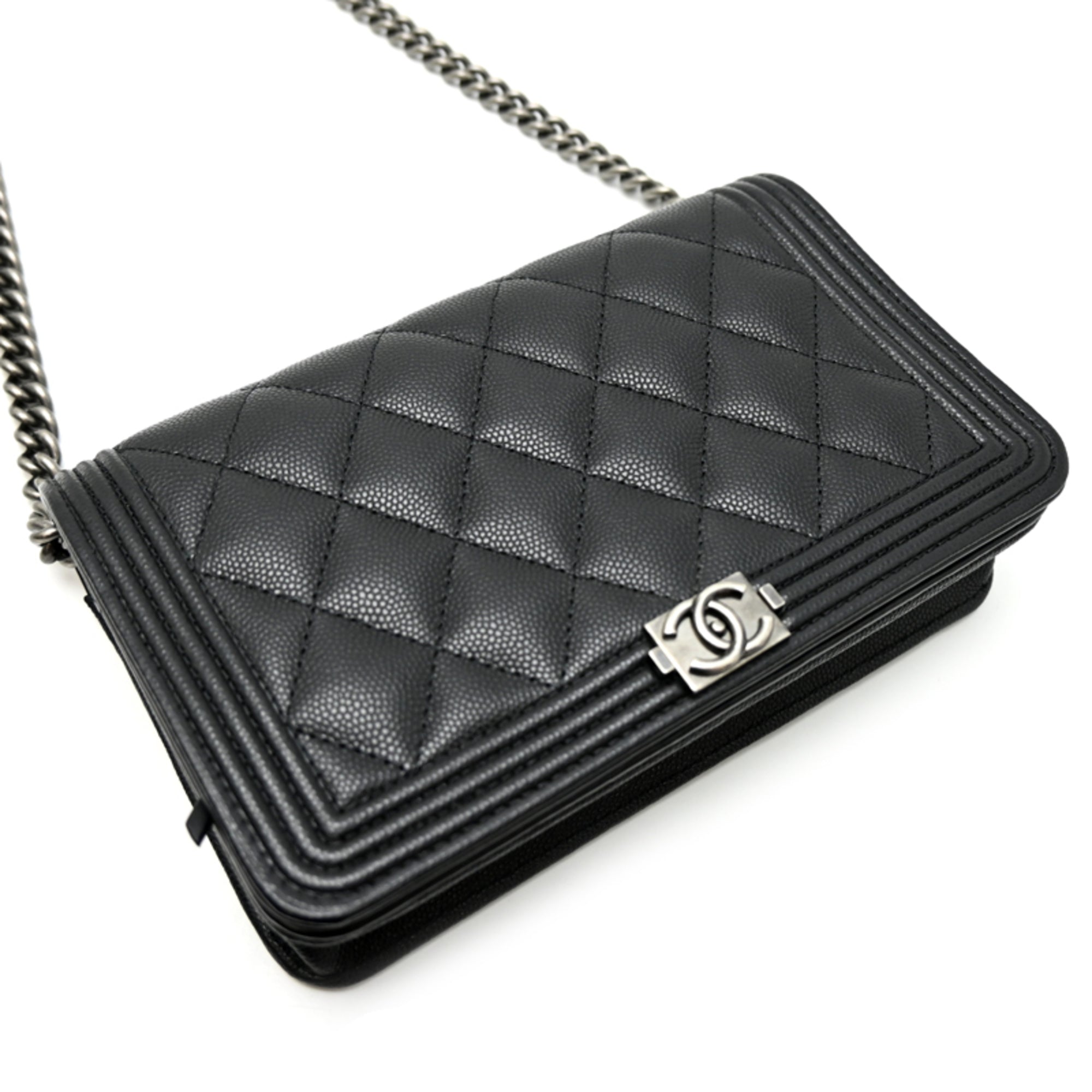 Chanel Black Grained Calfskin Chain/Shoulder Wallet (Pre-Owned)