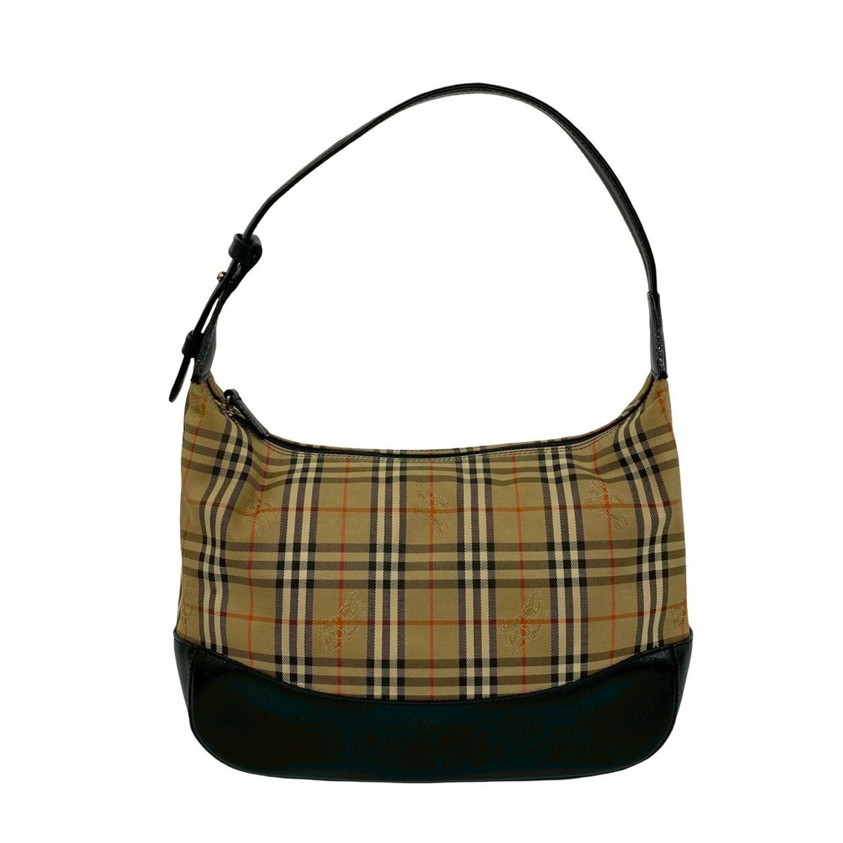 Burberry Beige Black Canvas Leather Shoulder Bag (Pre-Owned)