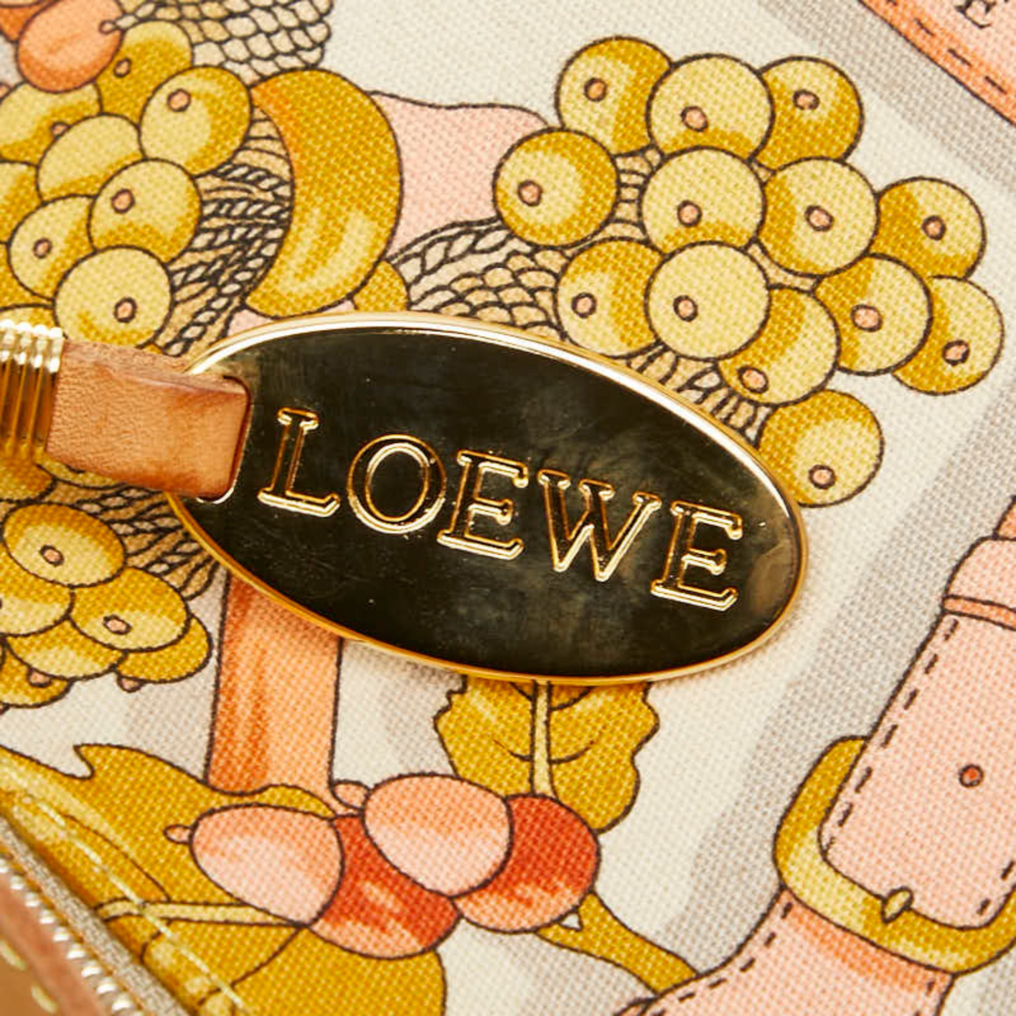 Loewe Beige Multi-Color Canvas Leather Shoulder Bag Tote Bag (Pre-Owned)
