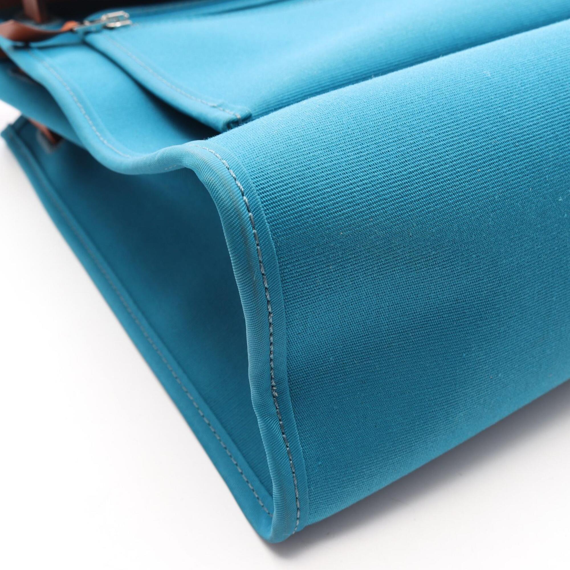 Hermes Blue Brown Canvas Toile Officier Handbag (Pre-Owned)