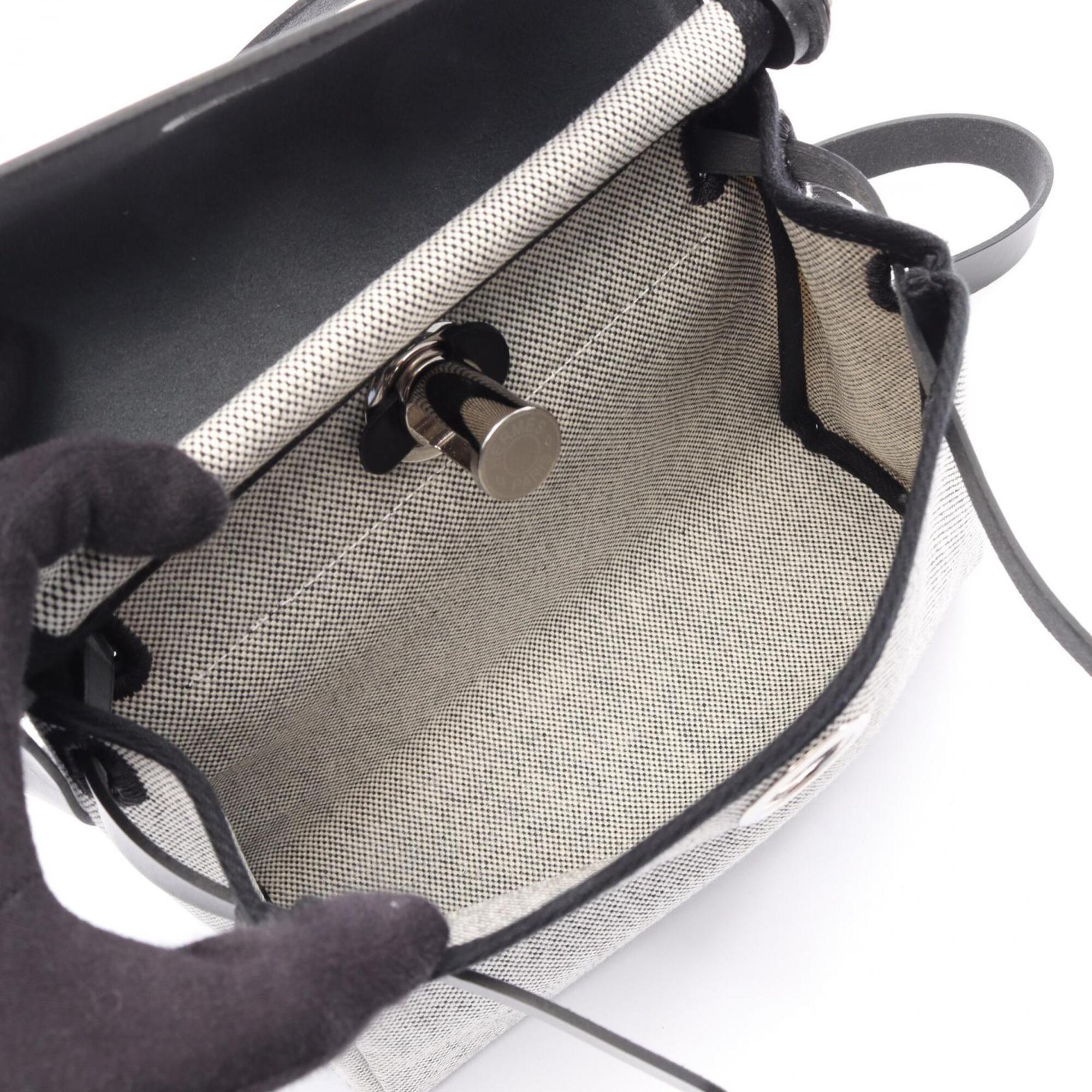 Hermes Black Gray Toile H Vache Leather Handbag Shoulder Bag (Pre-Owned)