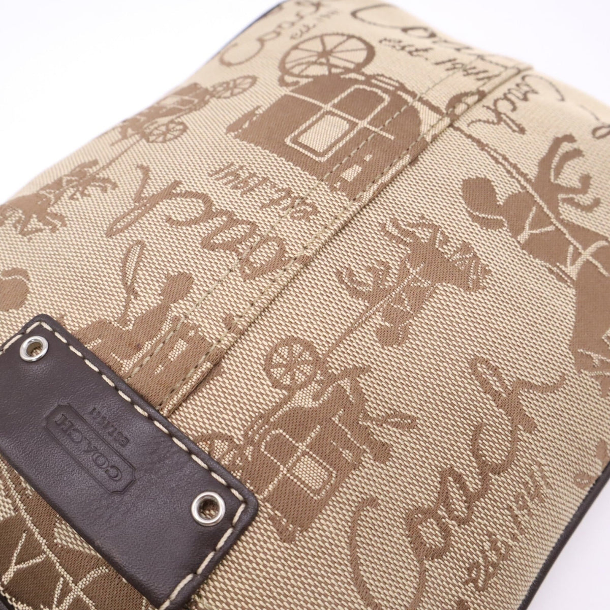 Coach Beige Brown Canvas Leather Shoulder Bag (Pre-Owned)