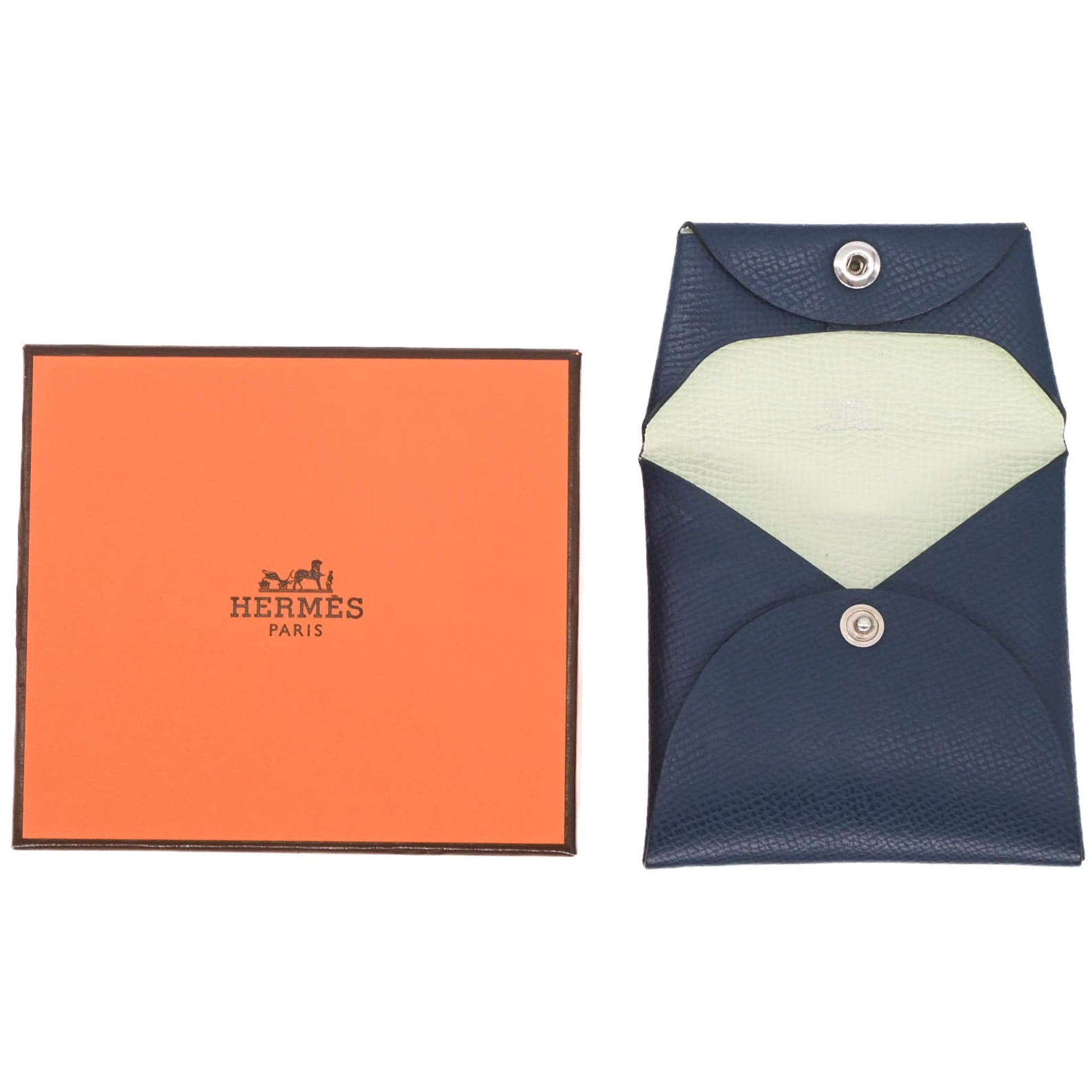 Hermes Light Green Navy Epsom Leather Coin Purse/Coin Case (Pre-Owned)