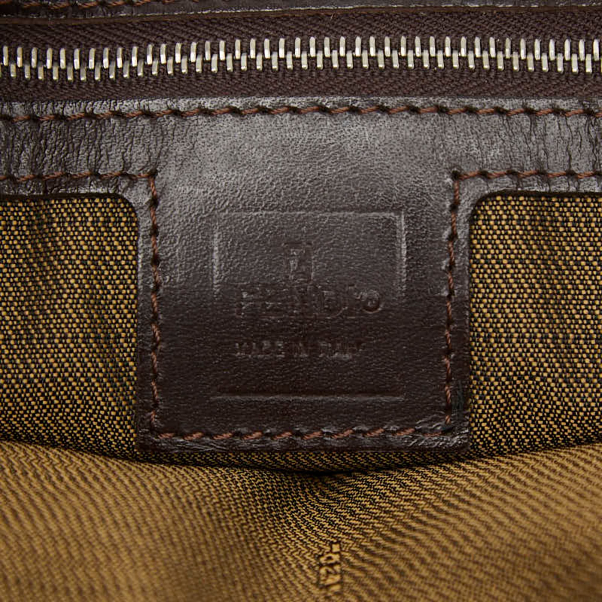Fendi Brown Canvas Leather Shoulder Bag Tote Bag (Pre-Owned)