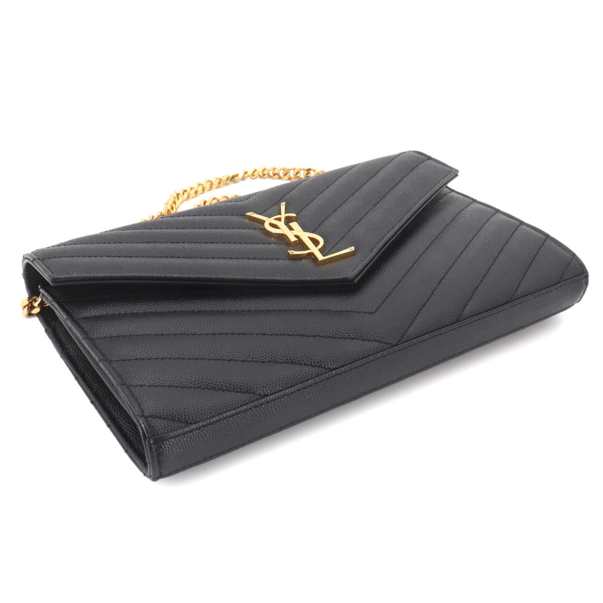 Saint Laurent Black Leather Chain/Shoulder Wallet (Pre-Owned)