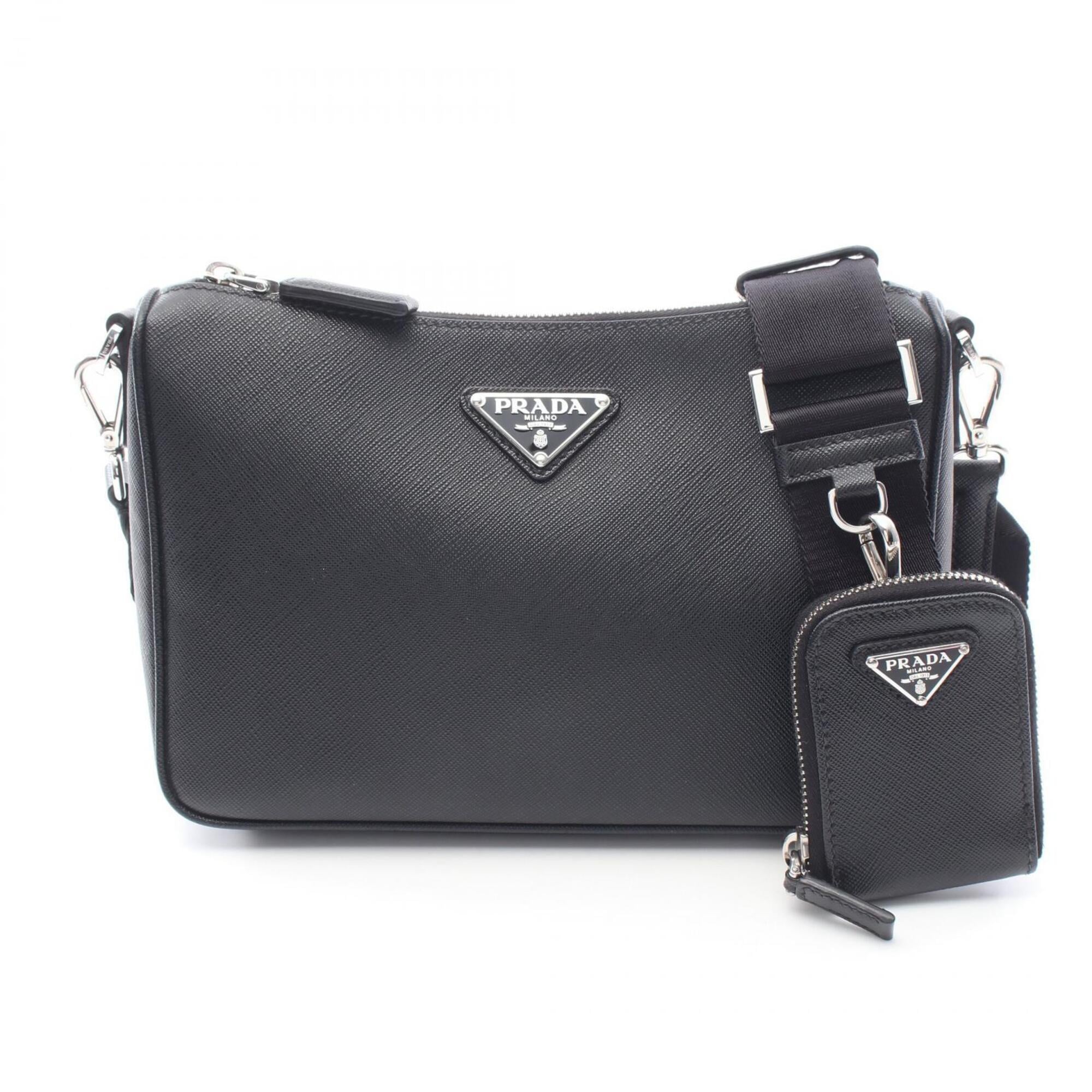 Prada Black Leather Handbag Pouch Shoulder Bag Weekend Bag (Pre-Owned)