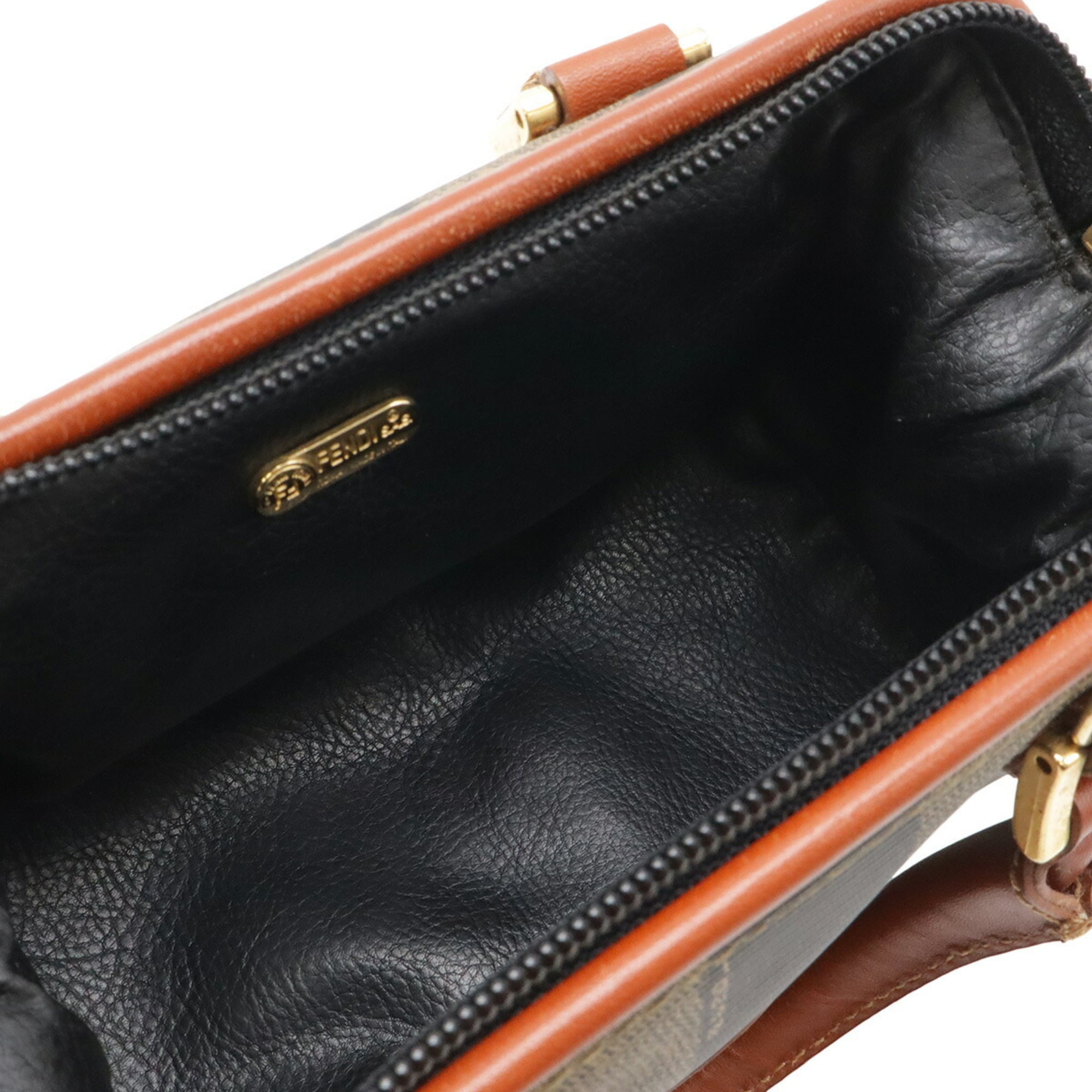 Fendi Black Khaki Light Brown Coated Canvas Leather Boston Bag Handbag Shoulder Bag (Pre-Owned)