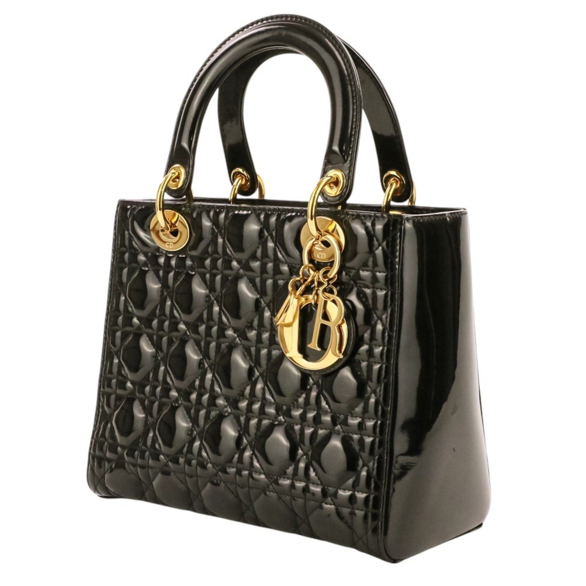 Christian Dior Lady Dior Black Patent Leather Handbag (Pre-Owned)