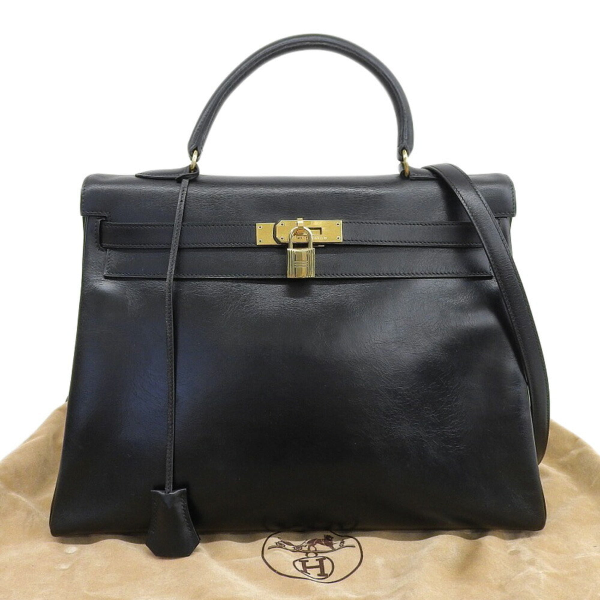 Hermes Black Box Calf Leather Handbag (Pre-Owned)