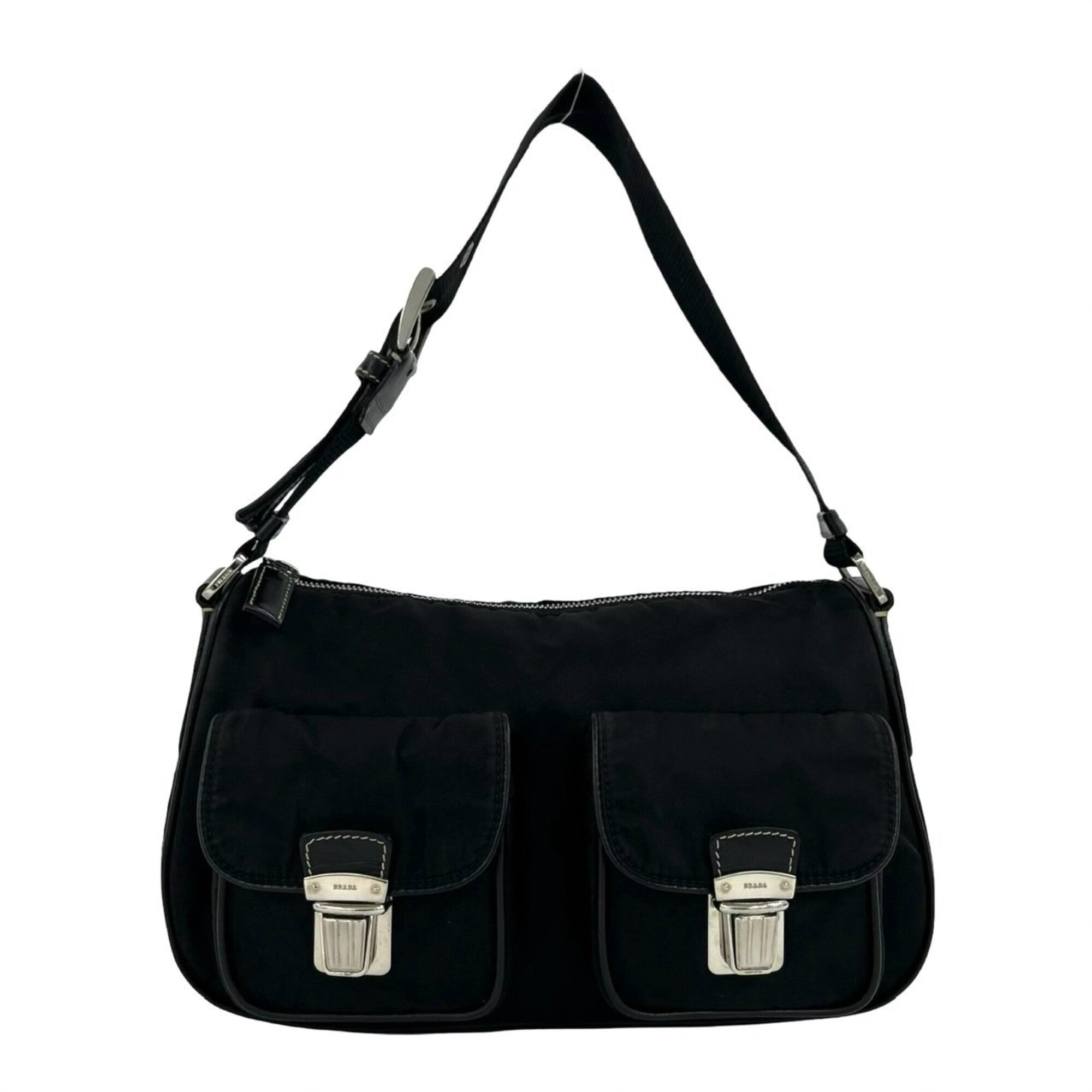 Prada Black Leather Nylon Handbag Shoulder Bag (Pre-Owned)