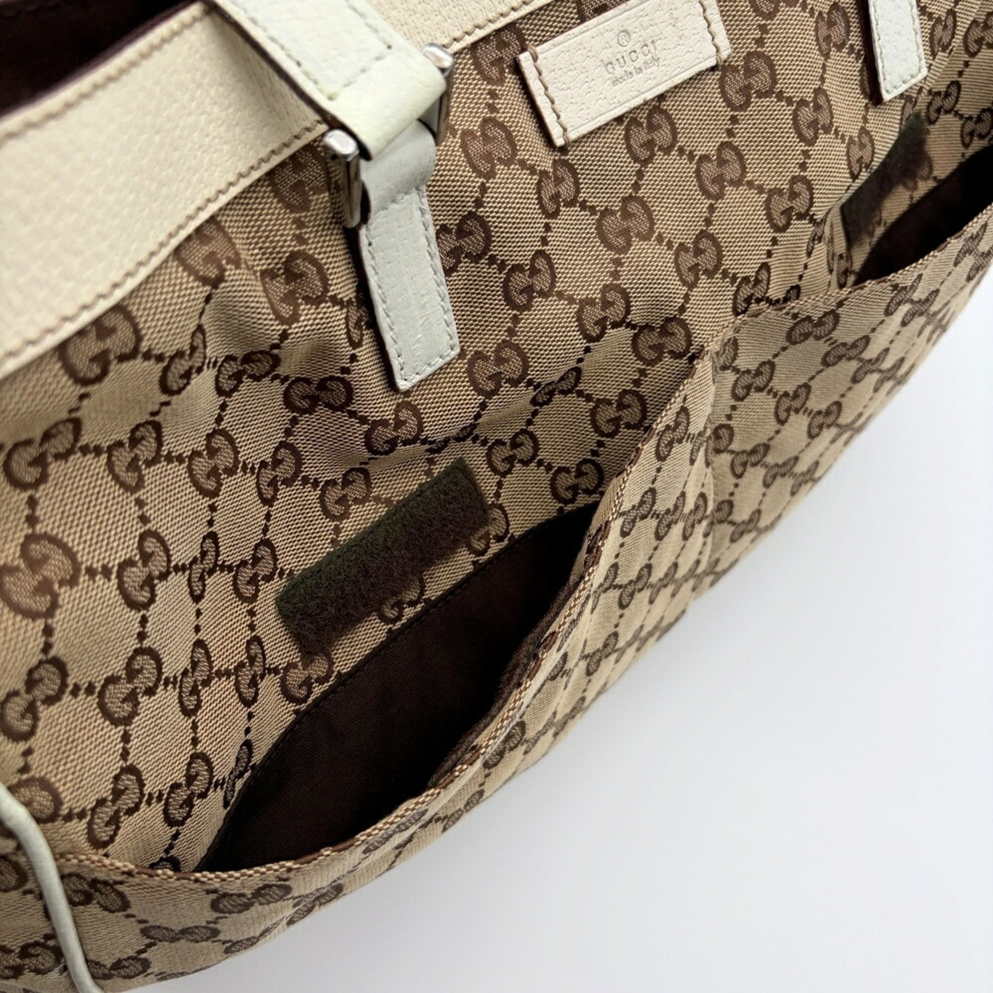 Gucci Beige Ivory Gg Canvas Leather Tote Bag (Pre-Owned)