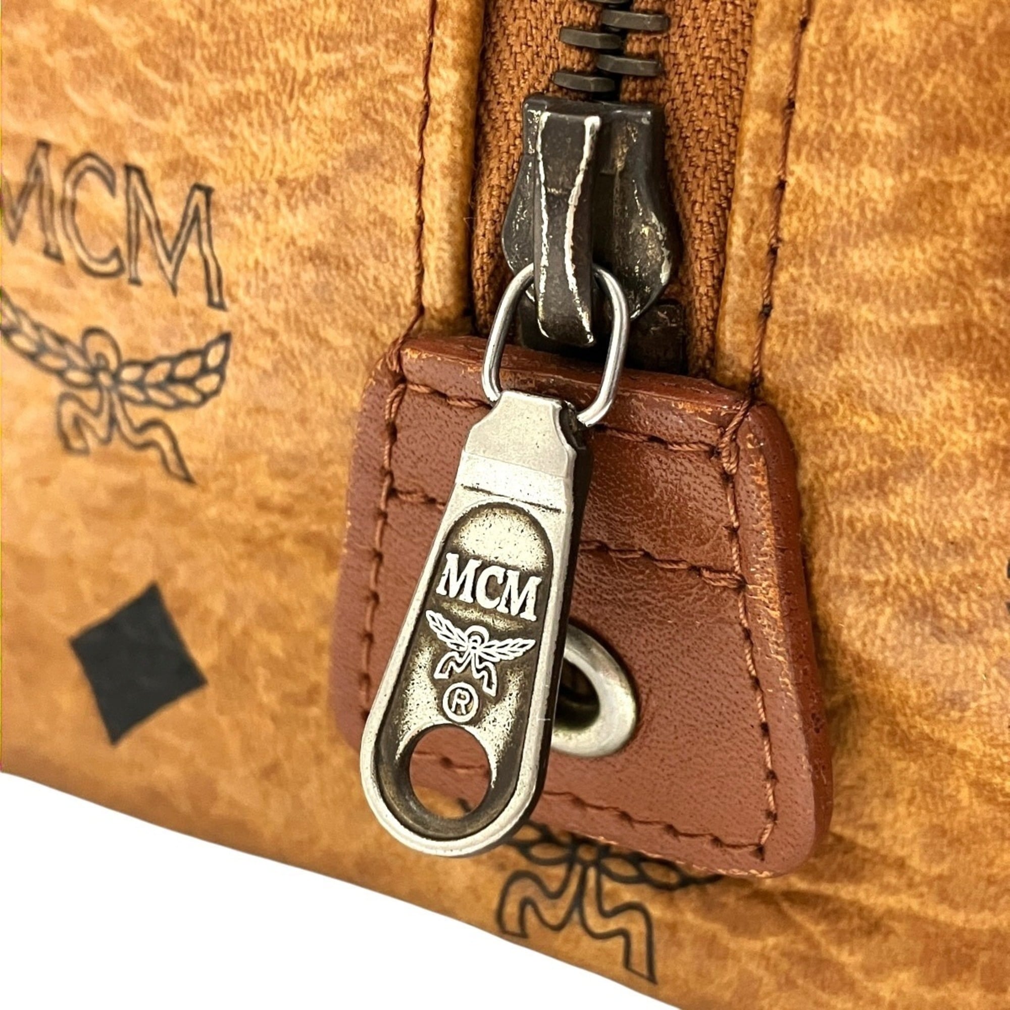 Mcm Visetos Brown Leather Boston Bag (Pre-Owned)