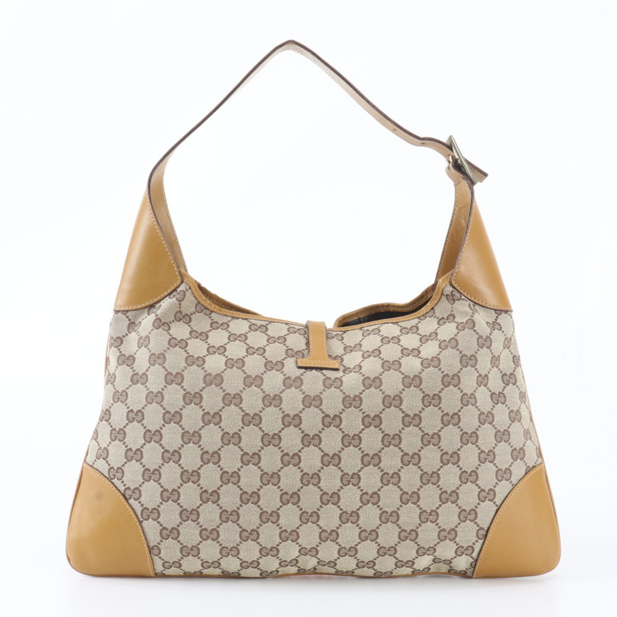 Gucci Brown Leather Canvas Handbag Shoulder Bag (Pre-Owned)