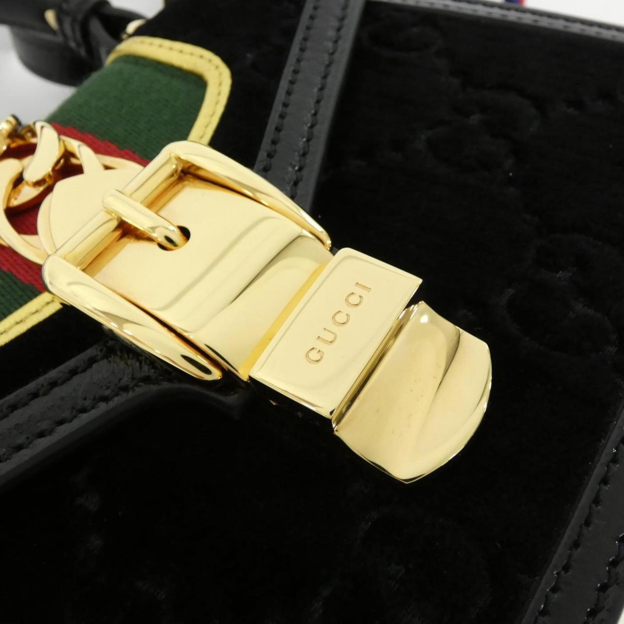 Gucci Black Velvet Leather Handbag (Pre-Owned)