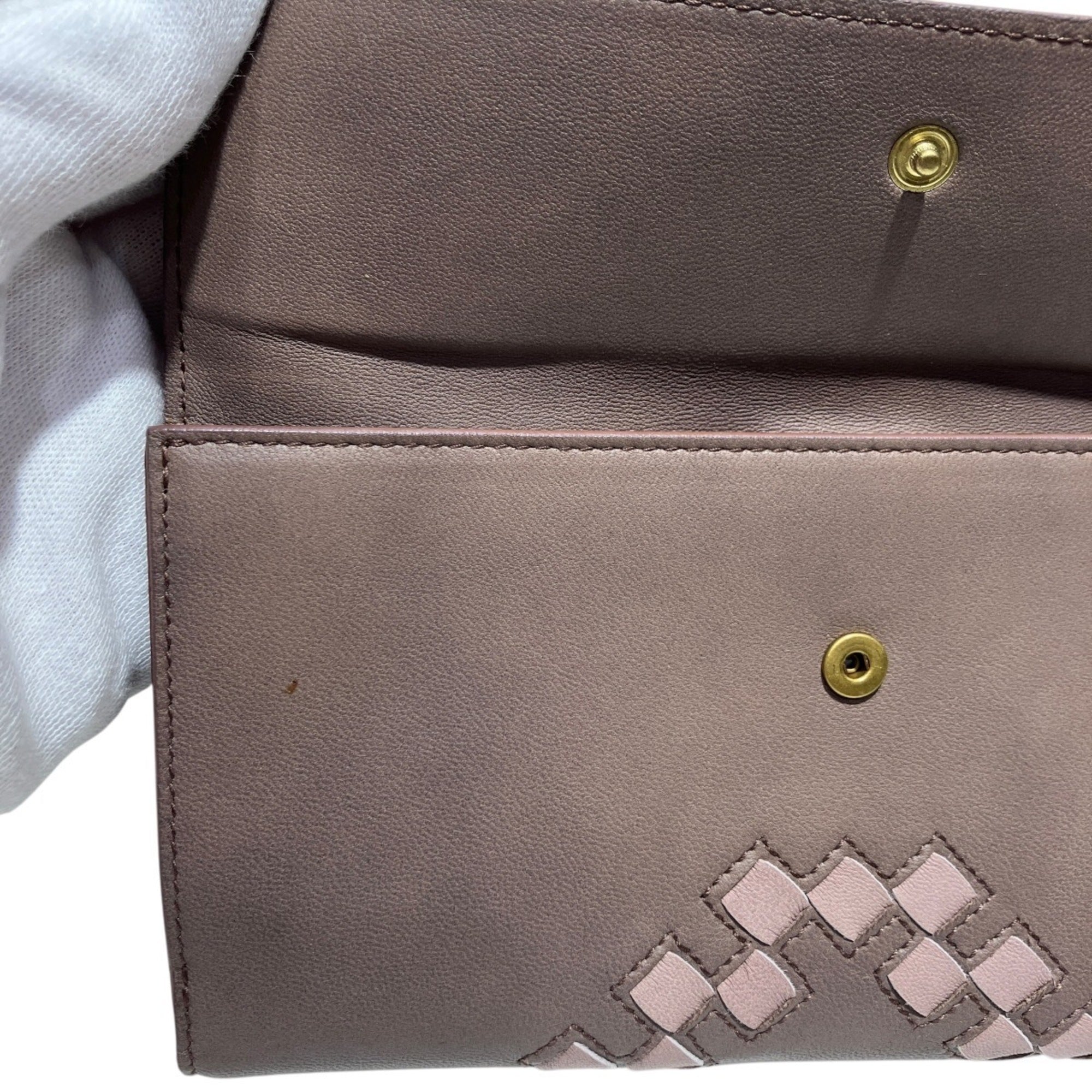 Bottega Veneta Khaki Leather Long Wallet (Tri-Fold) (Pre-Owned)