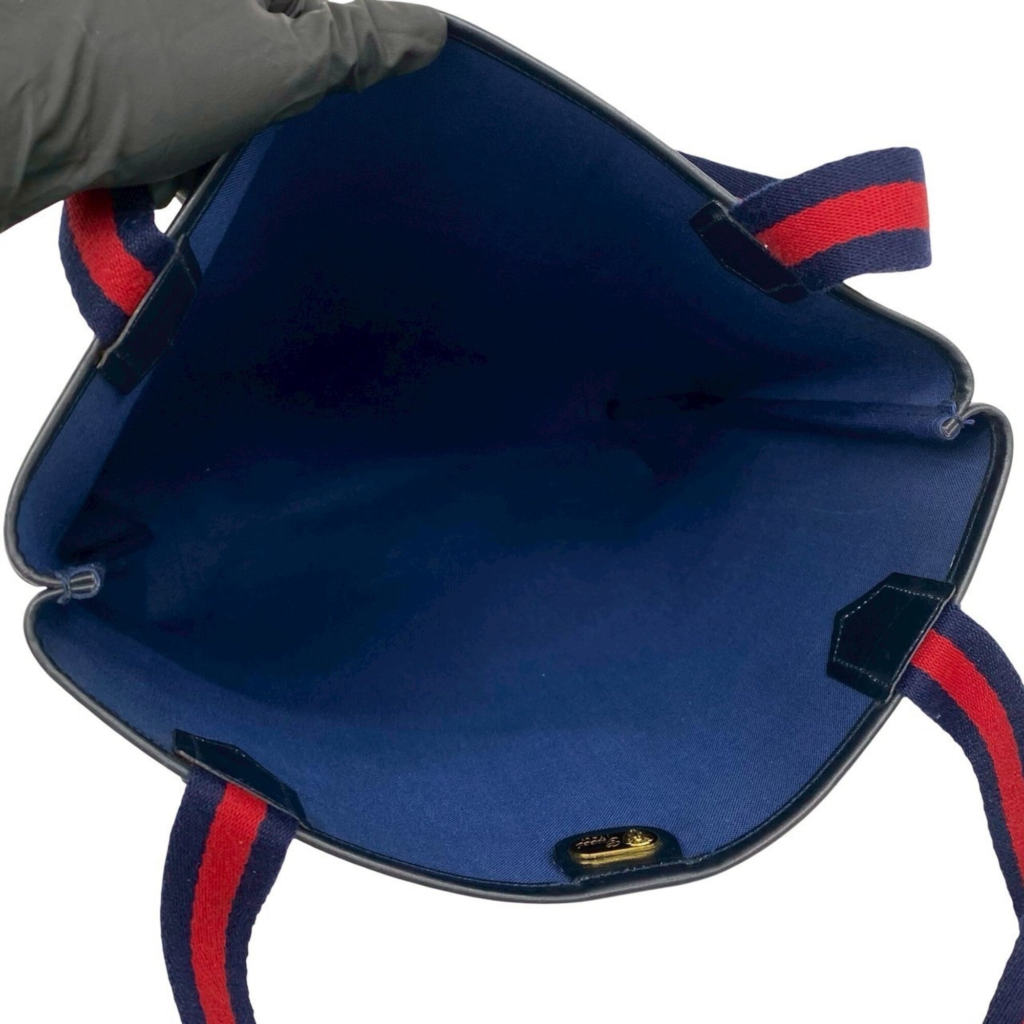 Gucci Navy Red Color Leather Pvc Handbag Tote Bag (Pre-Owned)