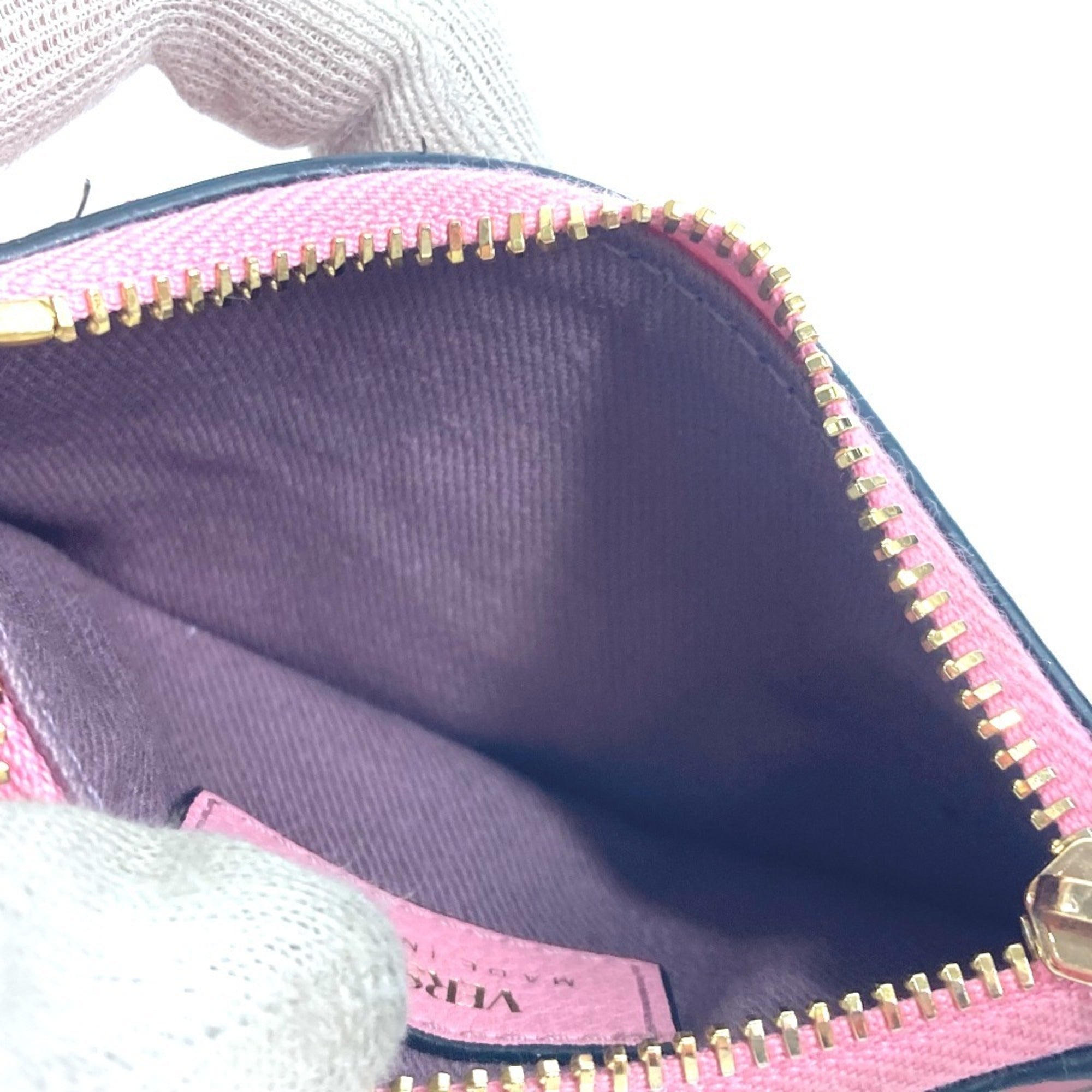Versace Gold Pink Leather Coin Purse/Coin Case (Pre-Owned)