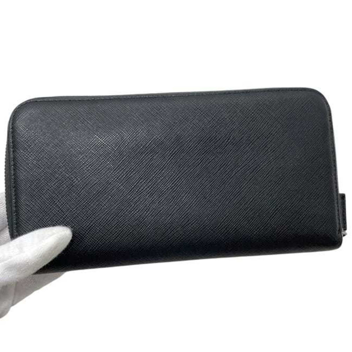 Prada Saffiano Black Nero Leather Long Wallet (Bi-Fold) (Pre-Owned)