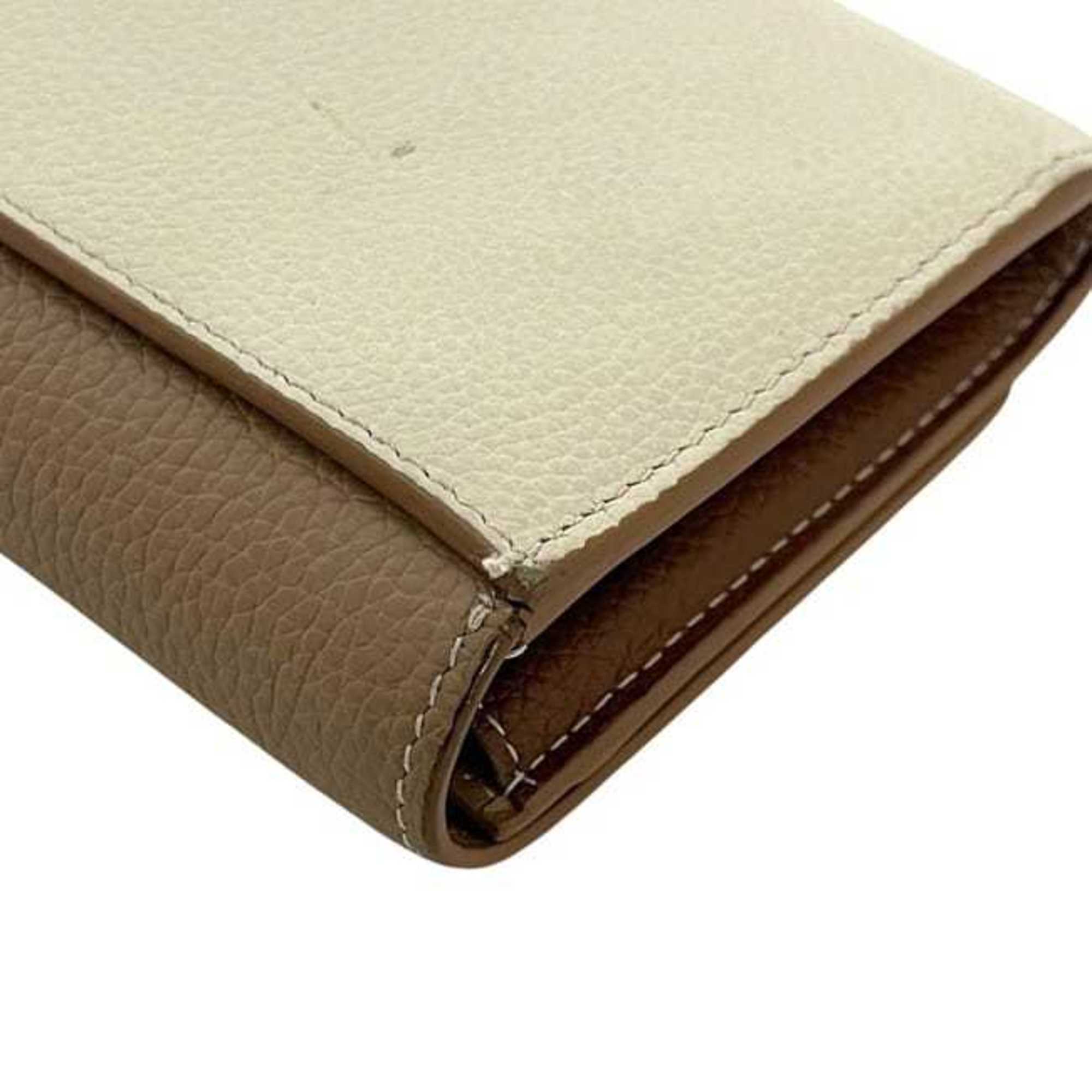 Burberry Beige Brown Leather Long Wallet (Bi-Fold) (Pre-Owned)