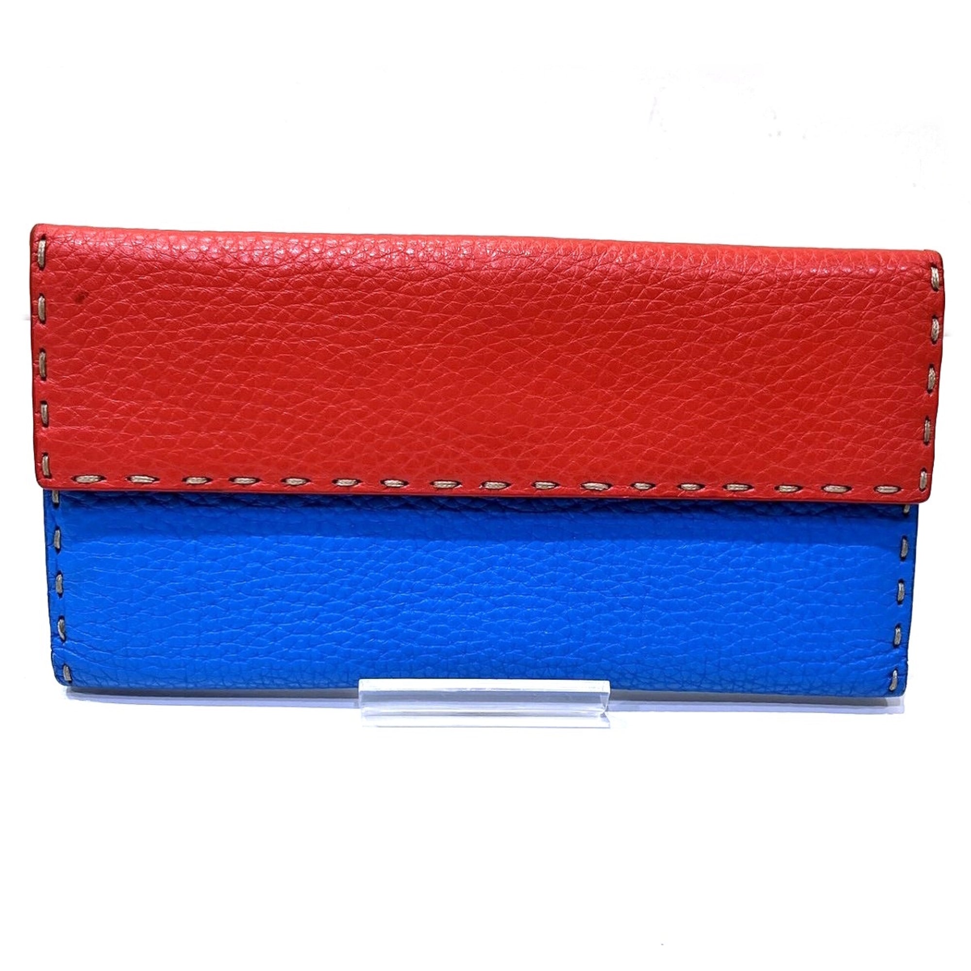 Fendi Blue Red Color Yellow Leather Long Wallet (Bi-Fold) (Pre-Owned)
