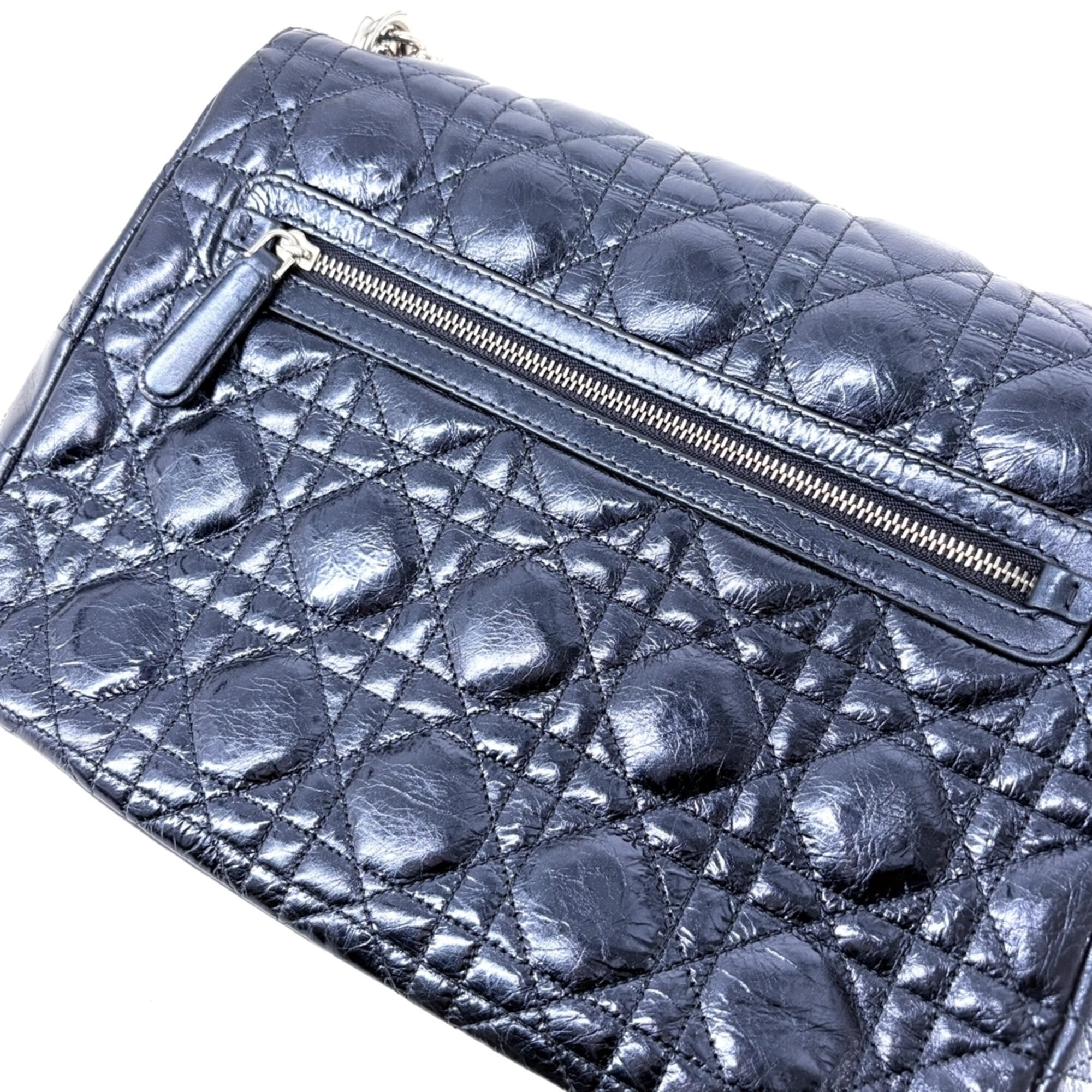 Christian Dior Blue Metallic Leather Handbag Shoulder Bag (Pre-Owned)