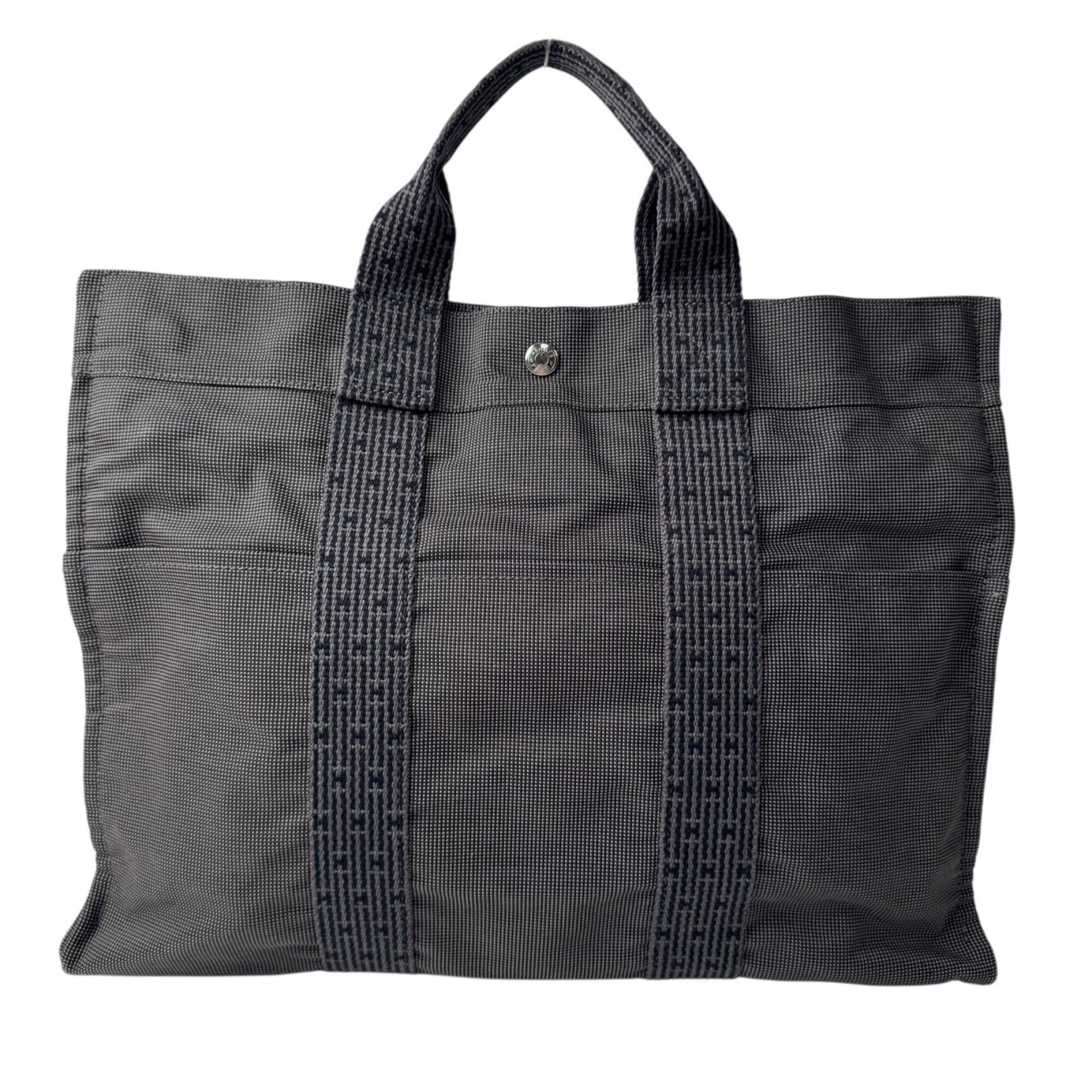 Hermes Dark Gray Gray Nylon Canvas Tote Bag (Pre-Owned)