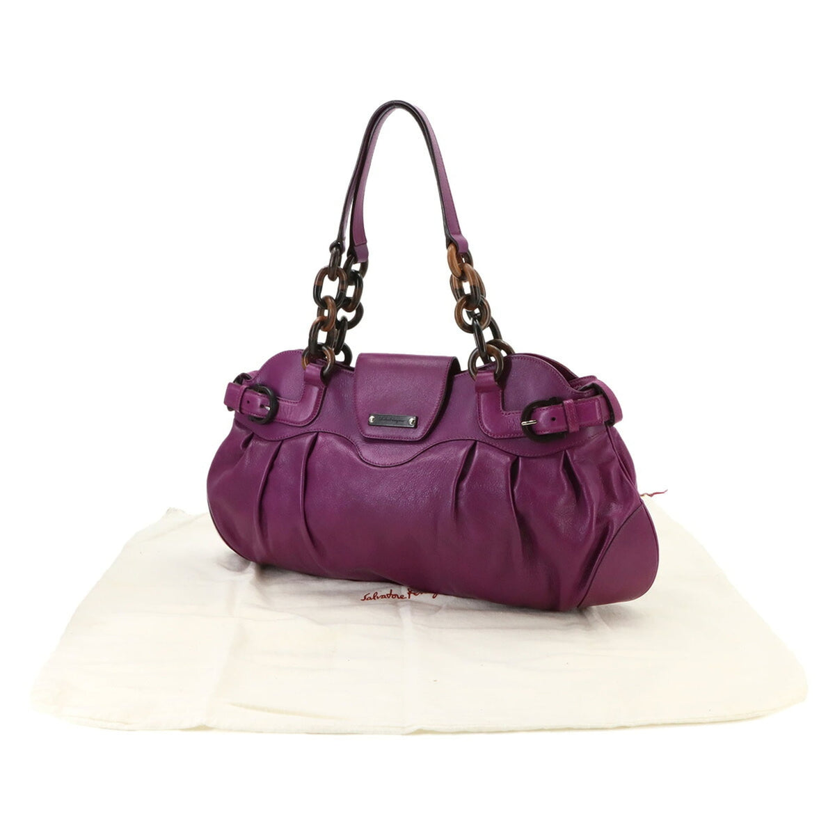Salvatore Ferragamo Gancini Purple Leather Handbag Shoulder Bag (Pre-Owned)
