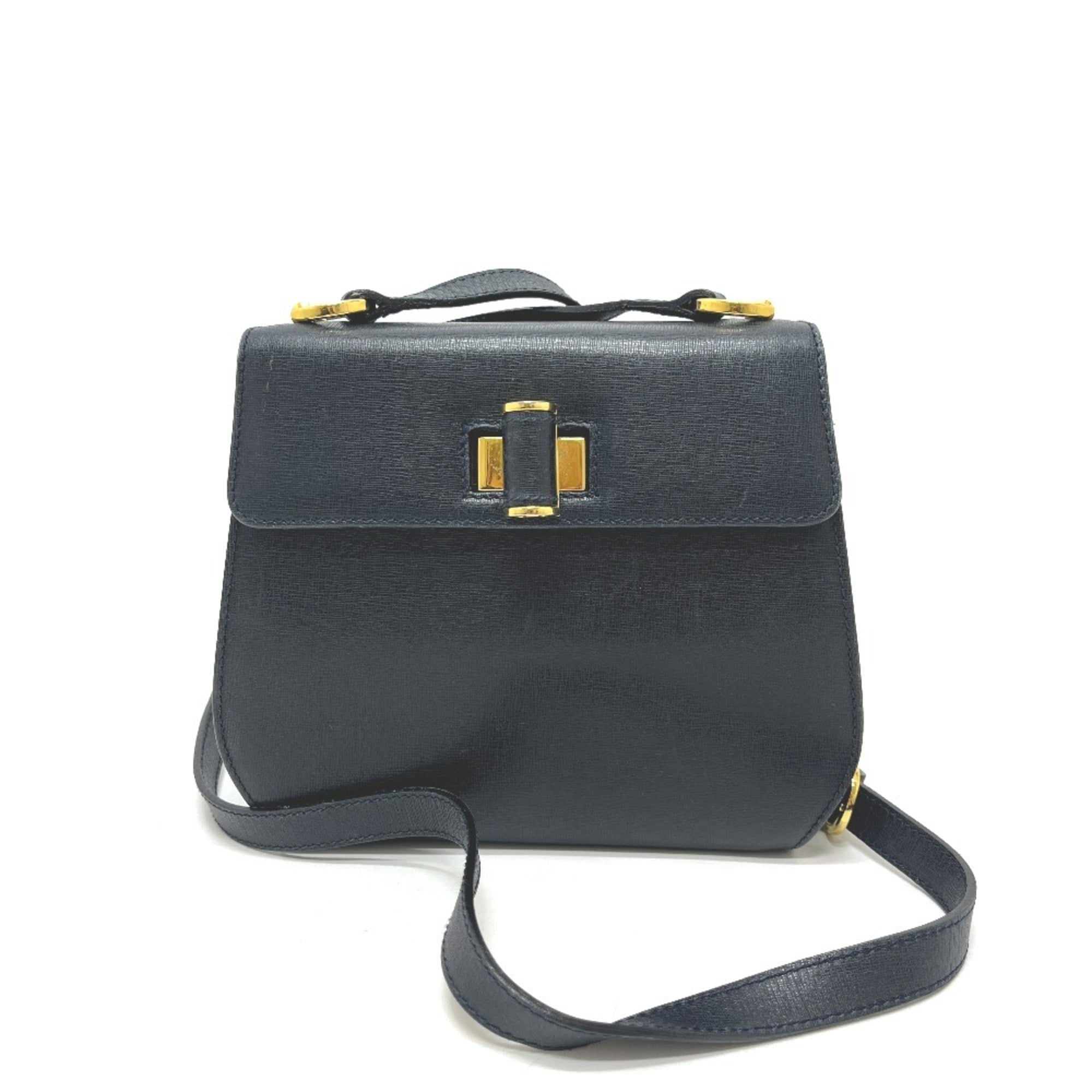 Salvatore Ferragamo Navy Leather Handbag Shoulder Bag (Pre-Owned)