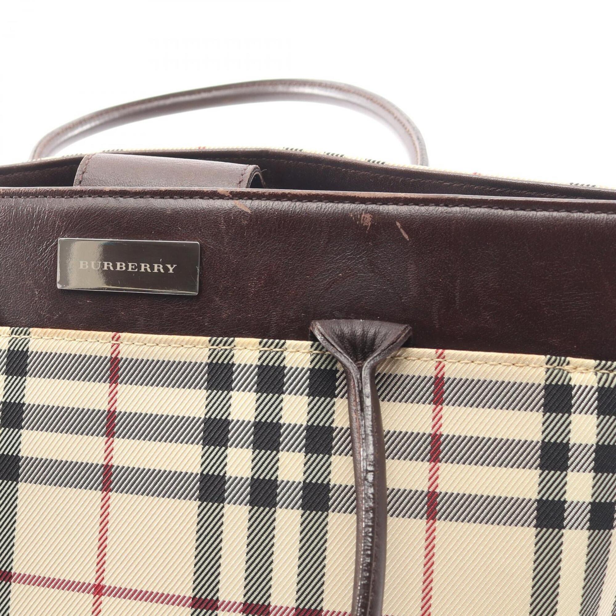 Burberry Beige Brown Canvas Leather Handbag (Pre-Owned)
