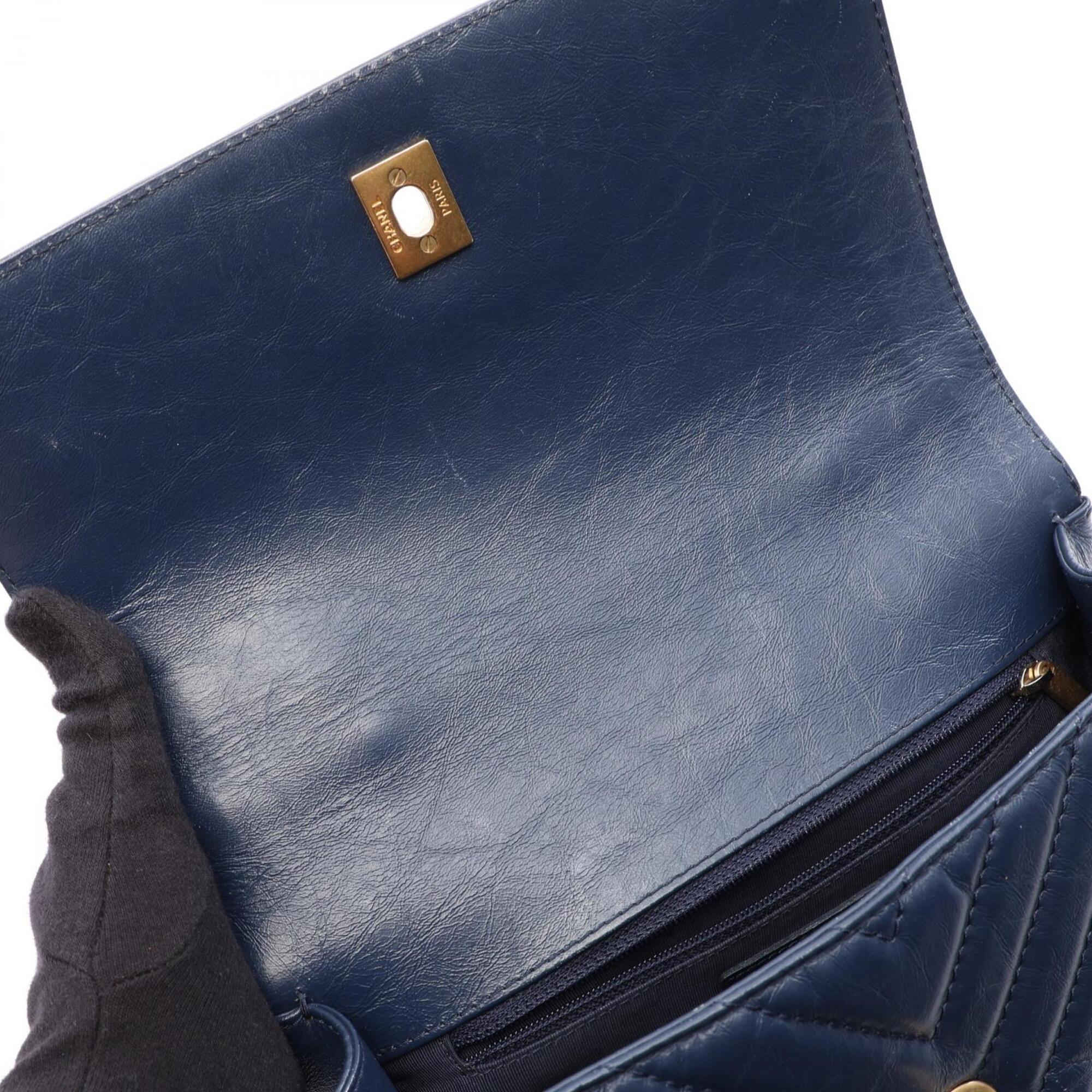 Chanel Navy Leather Handbag Shoulder Bag (Pre-Owned)
