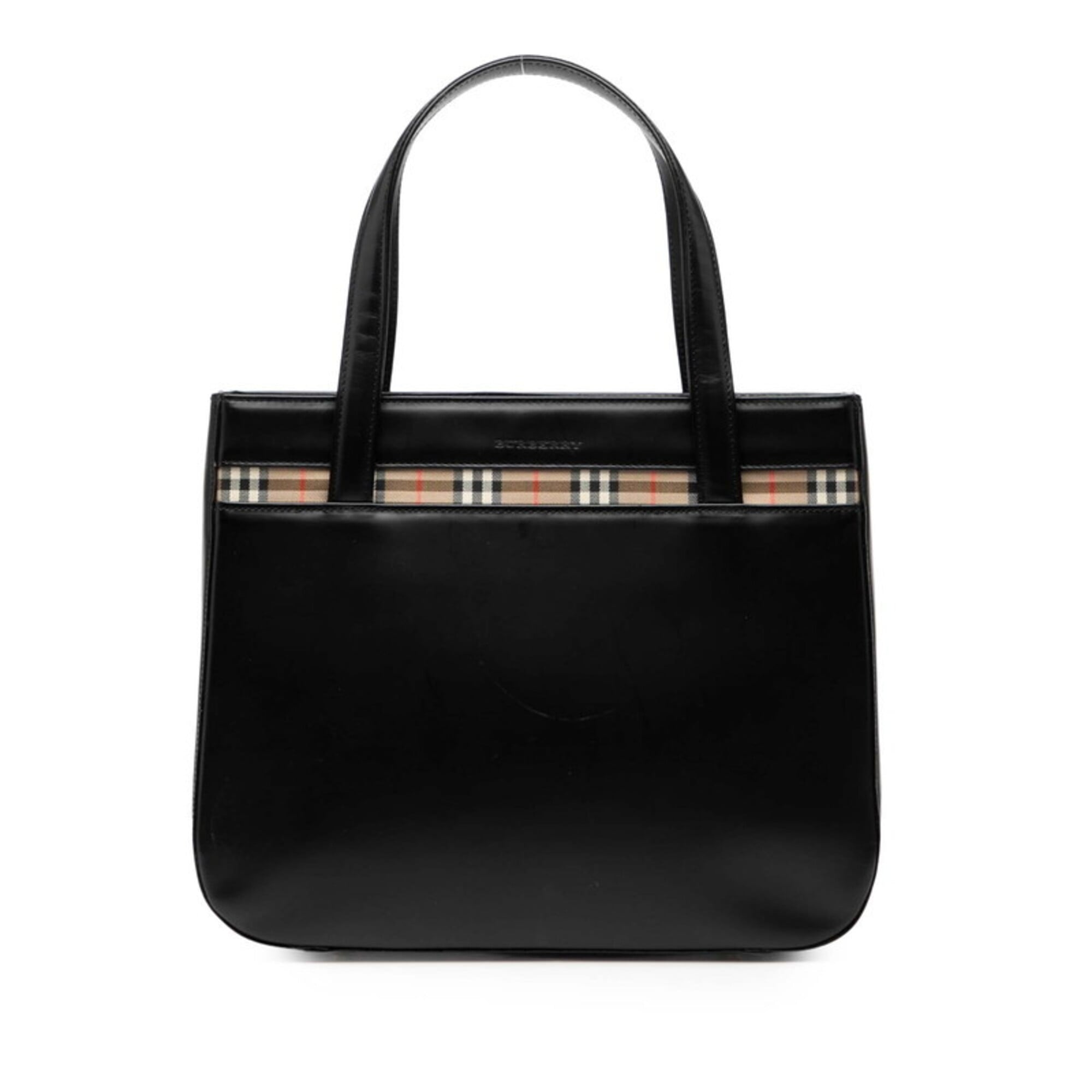 Burberry Black Multi-Color Canvas Leather Handbag (Pre-Owned)