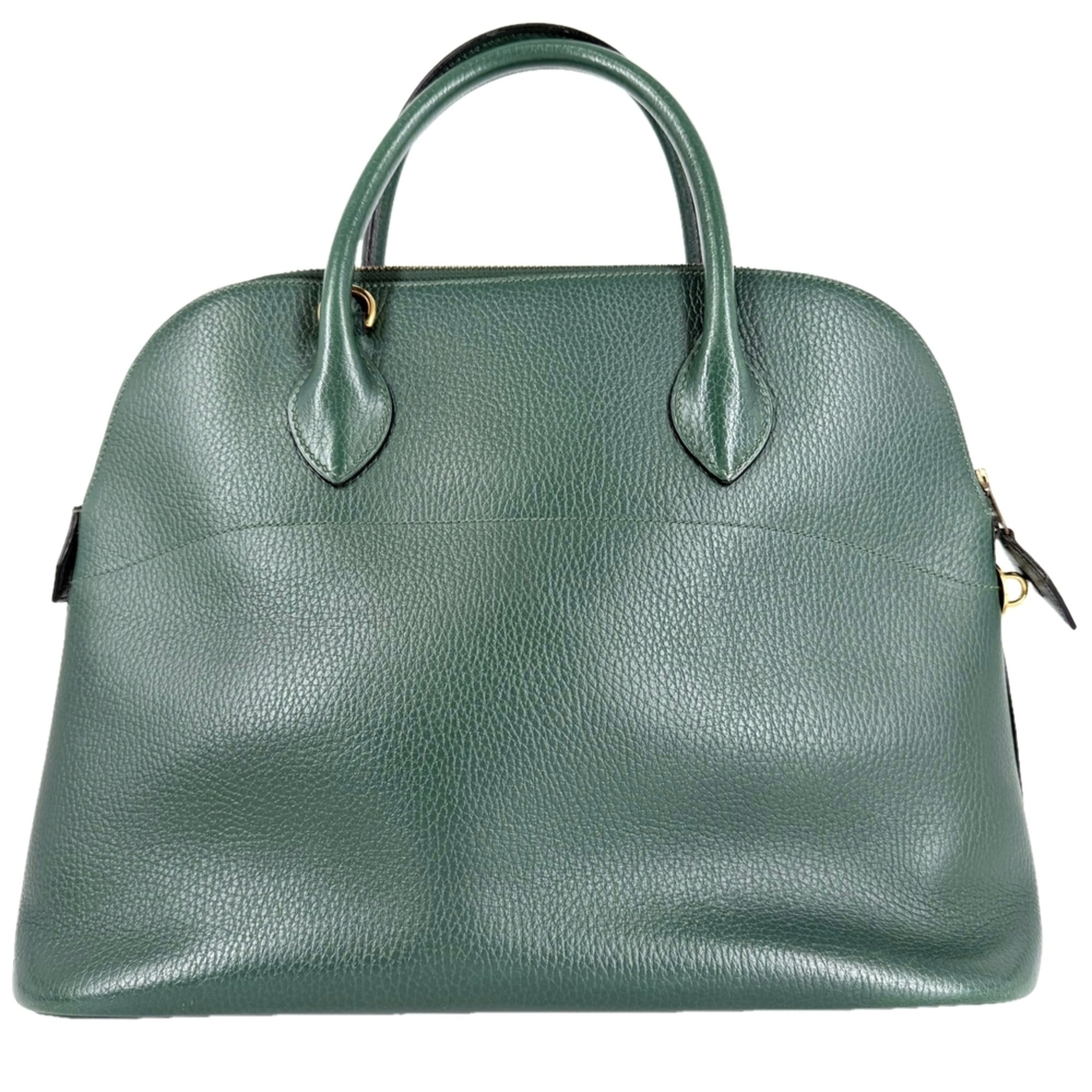 Hermes Bolide Green Leather Handbag Shoulder Bag (Pre-Owned)