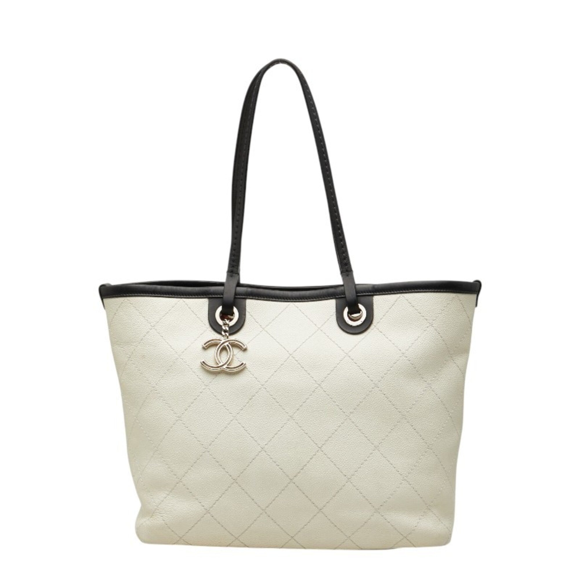 Chanel White Grained Calfskin Shoulder Bag Tote Bag (Pre-Owned)