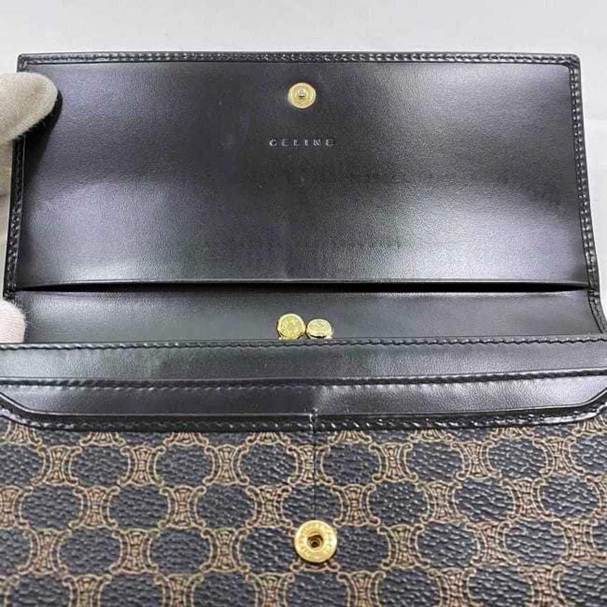 Celine Black Brown Pvc Leather Long Wallet (Bi-Fold) (Pre-Owned)