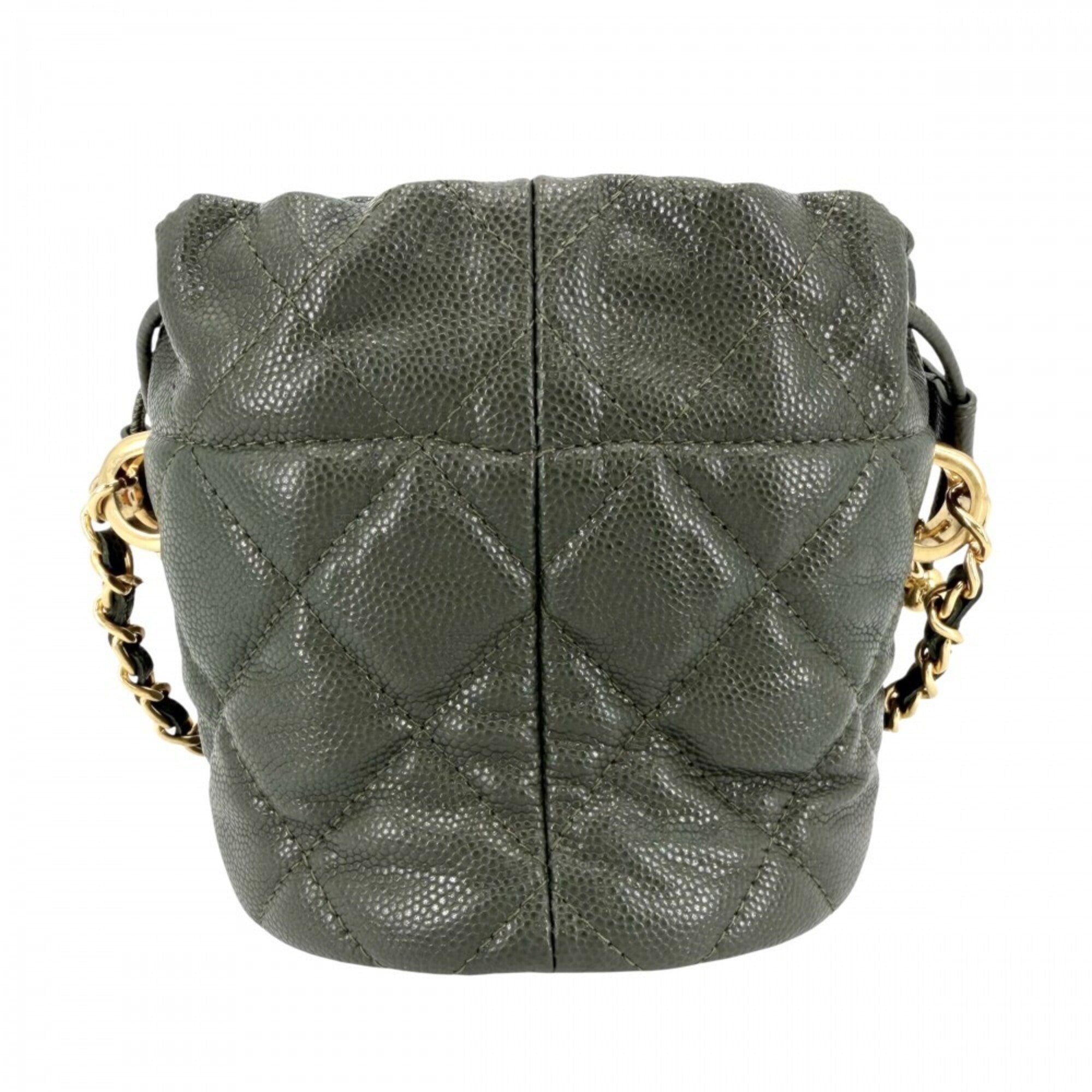 Chanel Khaki Grained Calfskin Pochette Shoulder Bag (Pre-Owned)
