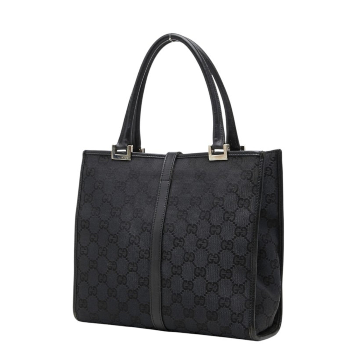 Gucci Black Canvas Leather Handbag Tote Bag (Pre-Owned)